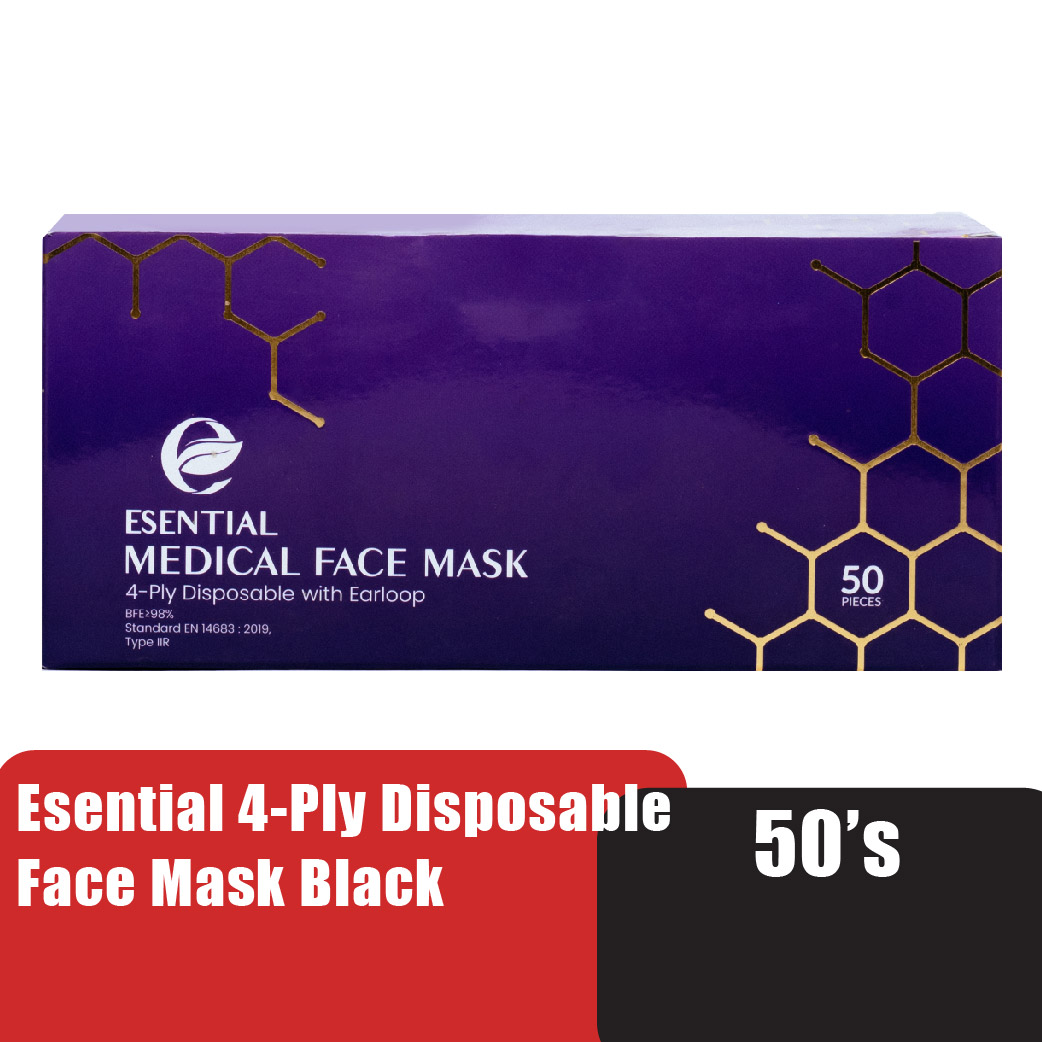 ESENTIAL 4ply 50's Classic Elastic Earloop Disposable Face Mask- Black/ Protection 一次性口罩