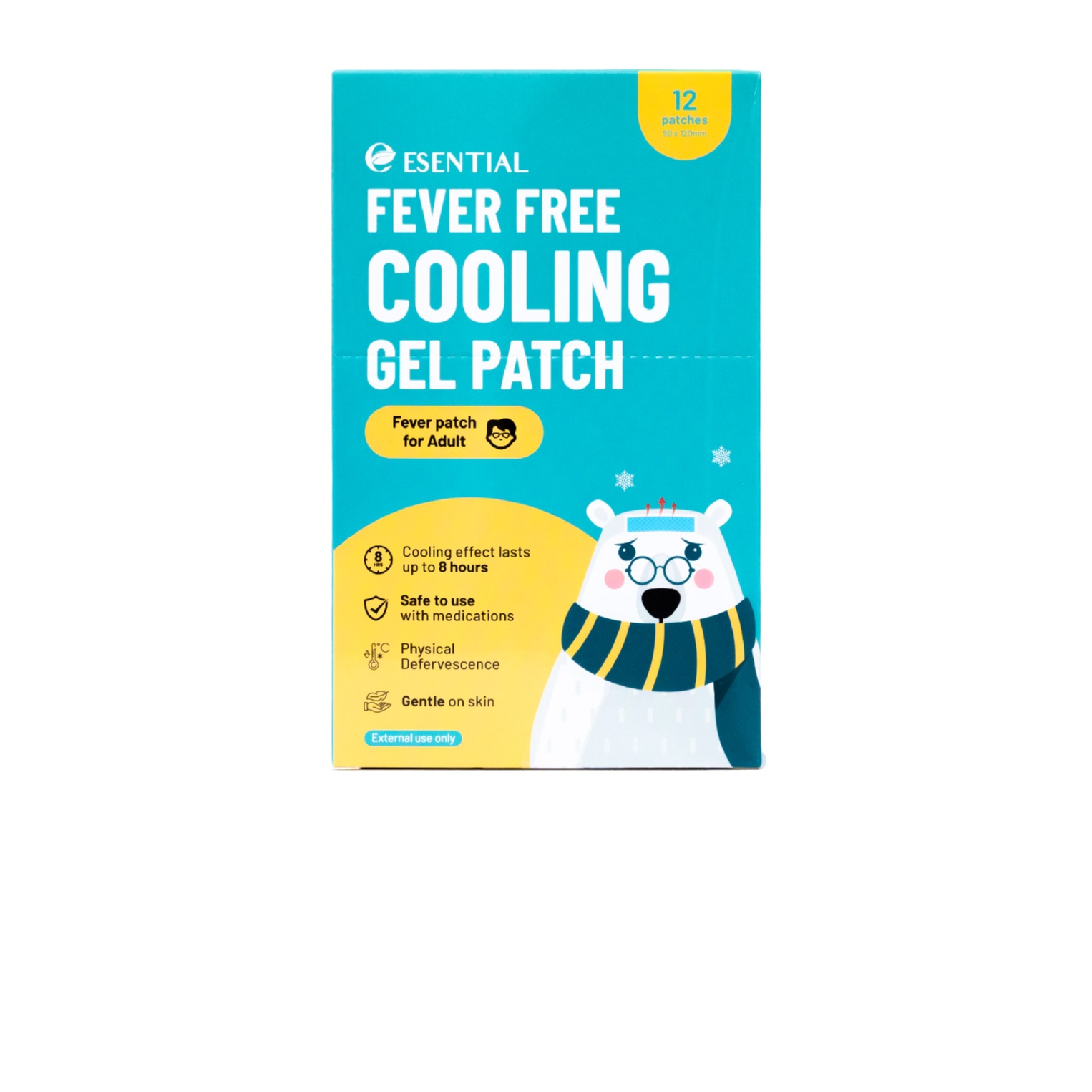 ESENTIAL Adults Fever Free Cooling Gel Patch 12's - For Body Heat & Headache Relief / 大人退熱貼 Cool Fever / Kool Fever
