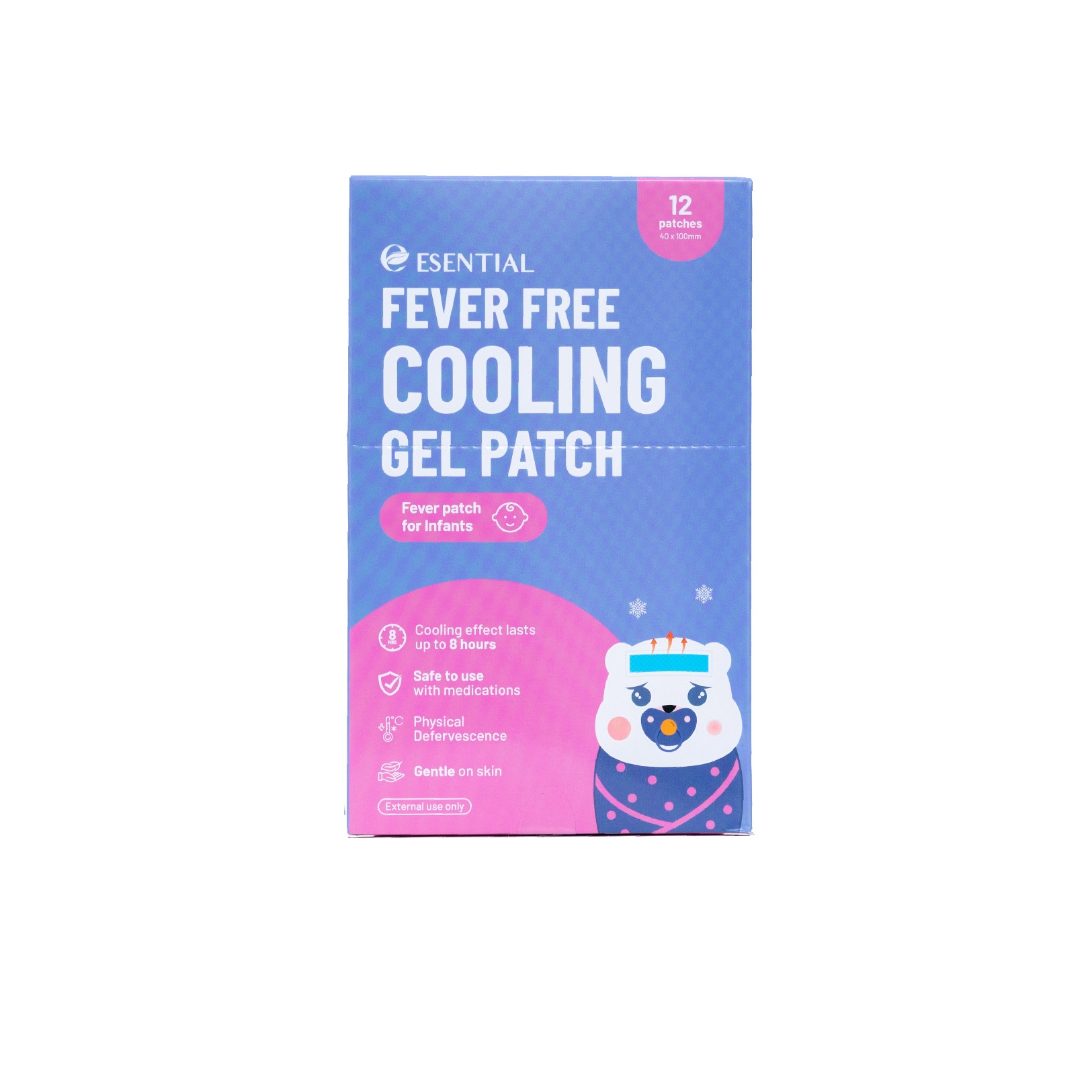 ESENTIAL Infants (New Born Baby) Fever Free Cooling Gel Patch 12's - For Body Heat & Headache Relief / 宝宝退熱貼 Cool Fever