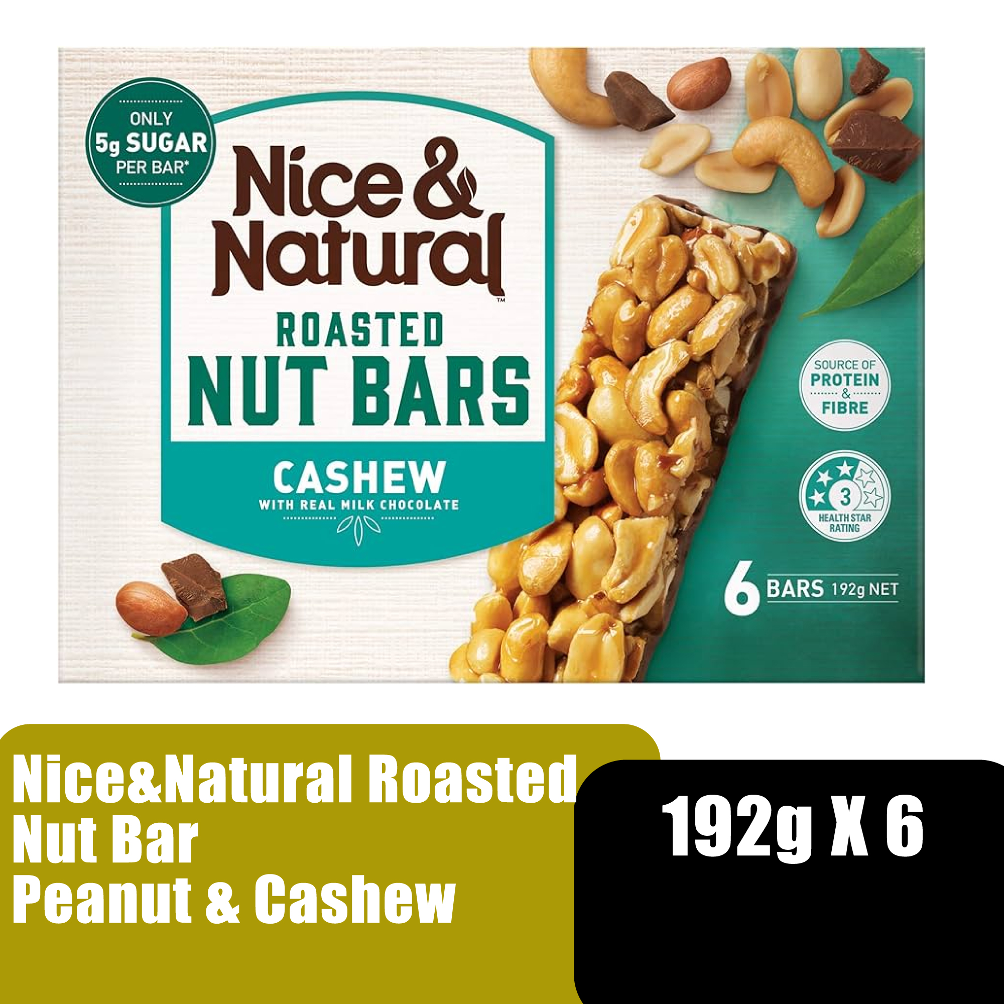 Nice&Natural Roasted Nut Bar Peanut & Cashew 192g x 6 Protein Bar 蛋白棒 / 健康零食 (Energy Bar Snack)