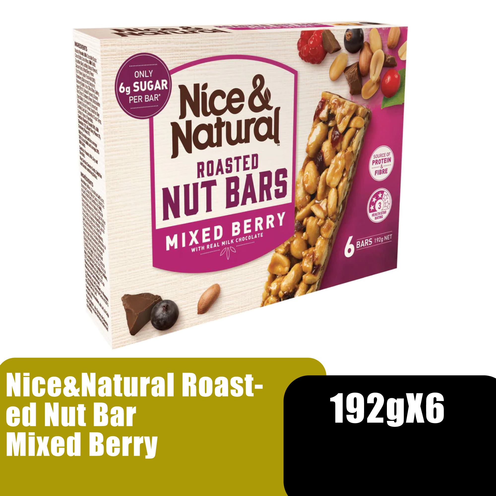 Nice&Natural Roasted Nut Bar Mix Berry 192g x 6 Protein Bar 蛋白棒 / 健康零食 (Energy Bar Snack)