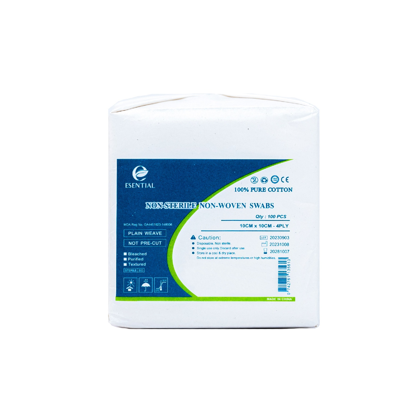 ESENTIAL Disposable Non-Woven Gauze Swabs 100's 10cm x10cm -Plaster Gauze for wound dressing /无纺布纱布