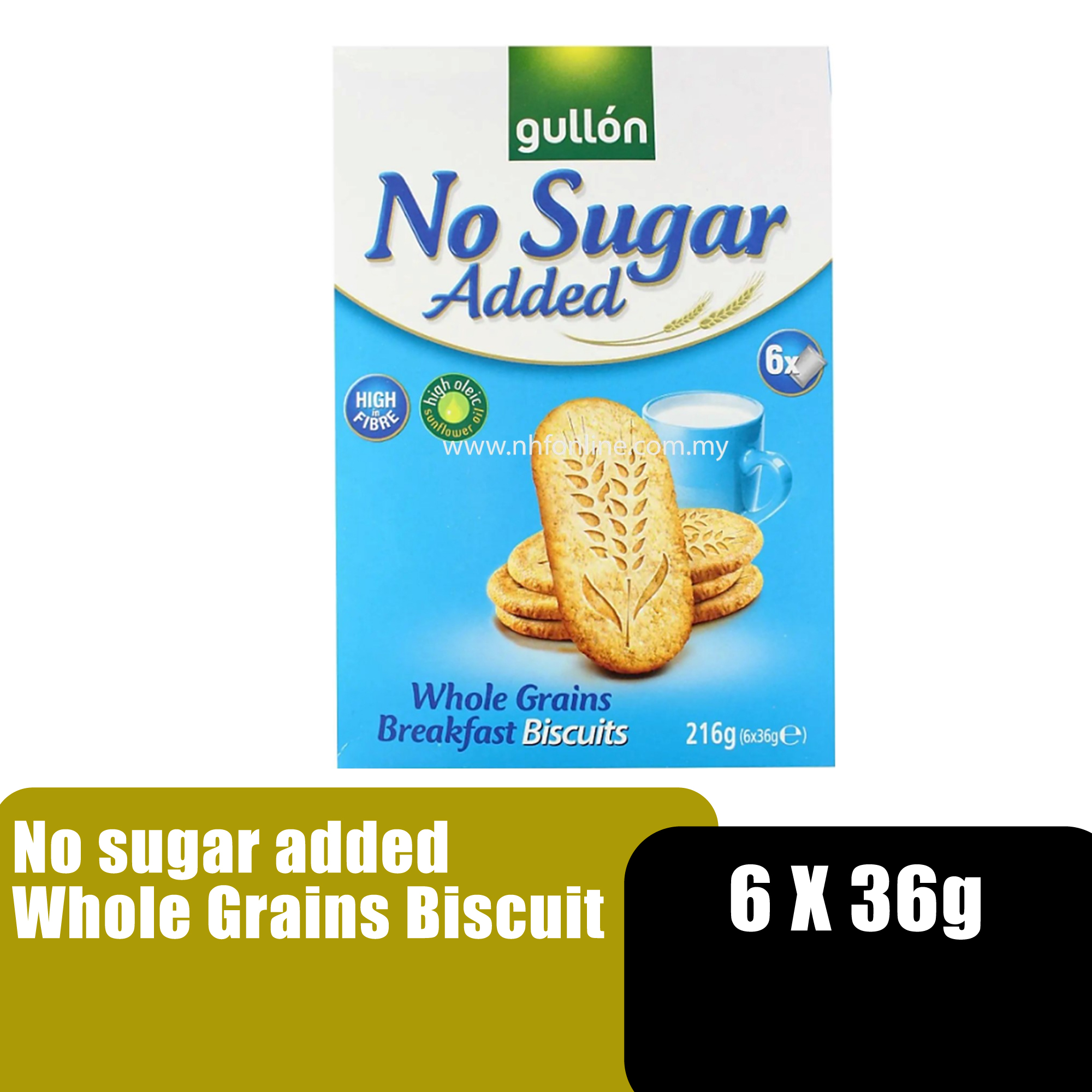 Gullon No Sugar Added Whole Grain Biscuit 6x36g Sugar Free Biscuit , Healthy Snacks Biskut  ( 低卡零食  健康零食 )