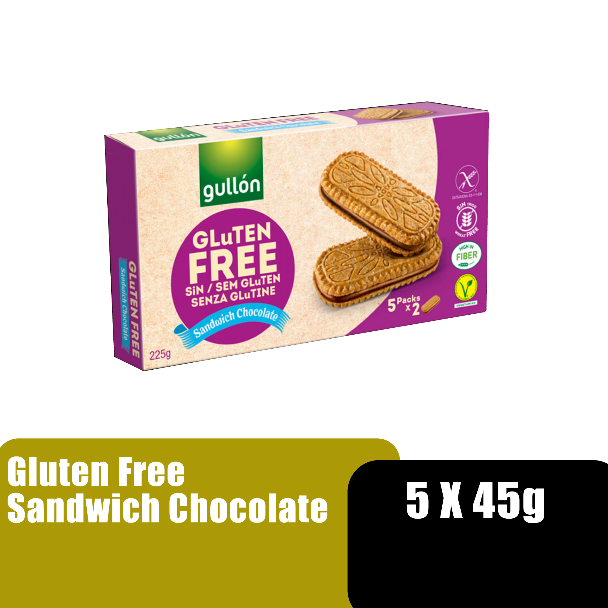 GULLON Gluten Free Biscuit - Sandwich Chocolate 5x45g Healthy Snacks Biskut ( 低卡零食 / 健康零食 )
