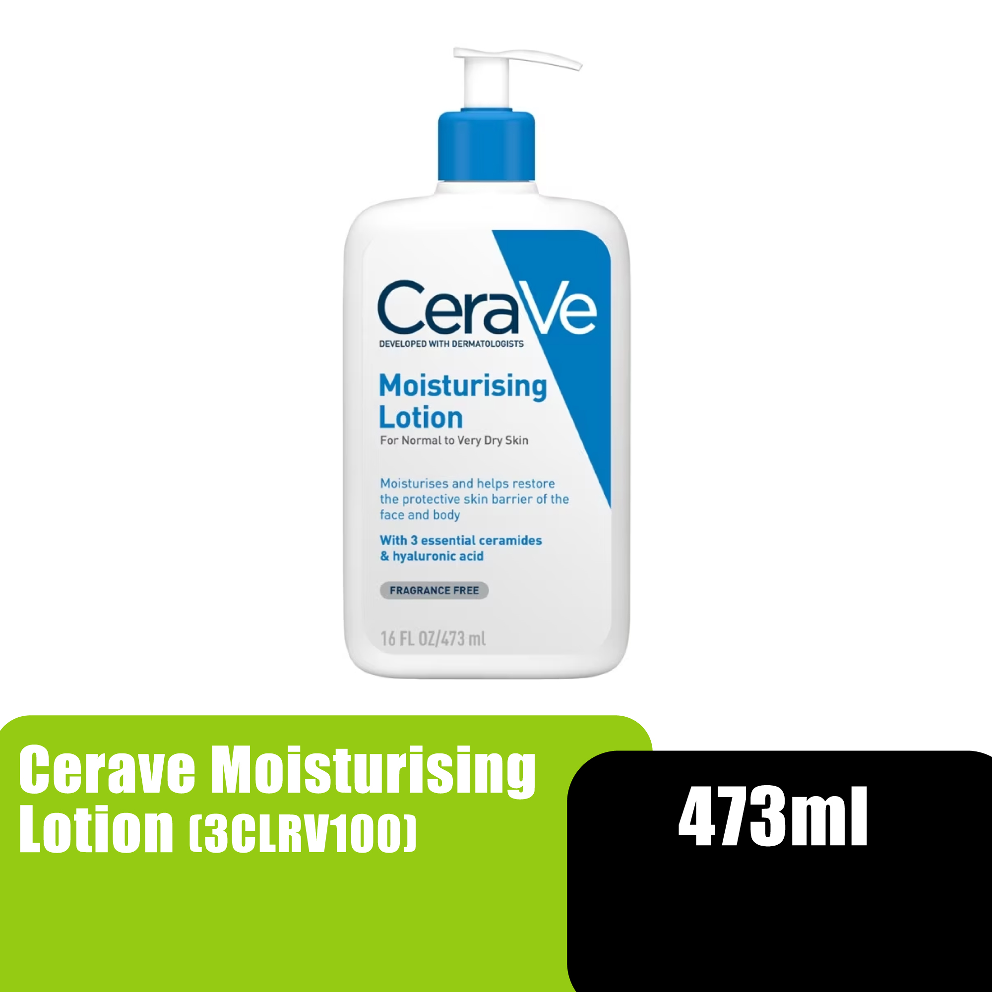 CERAVE Daily Moisturizer Body Lotion with essential ceramide 473ml, 24-hour hydration for Normal & Dry Skin