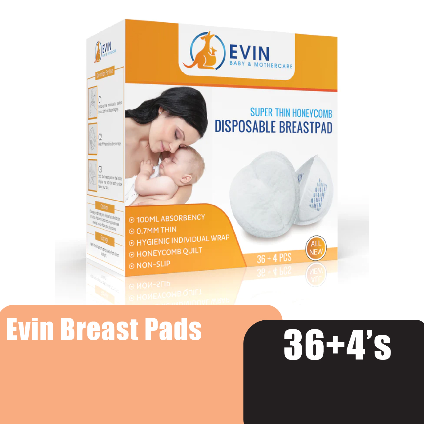 EVIN Disposable Breast Pad Anti Slip 36+4's -Breast Pads