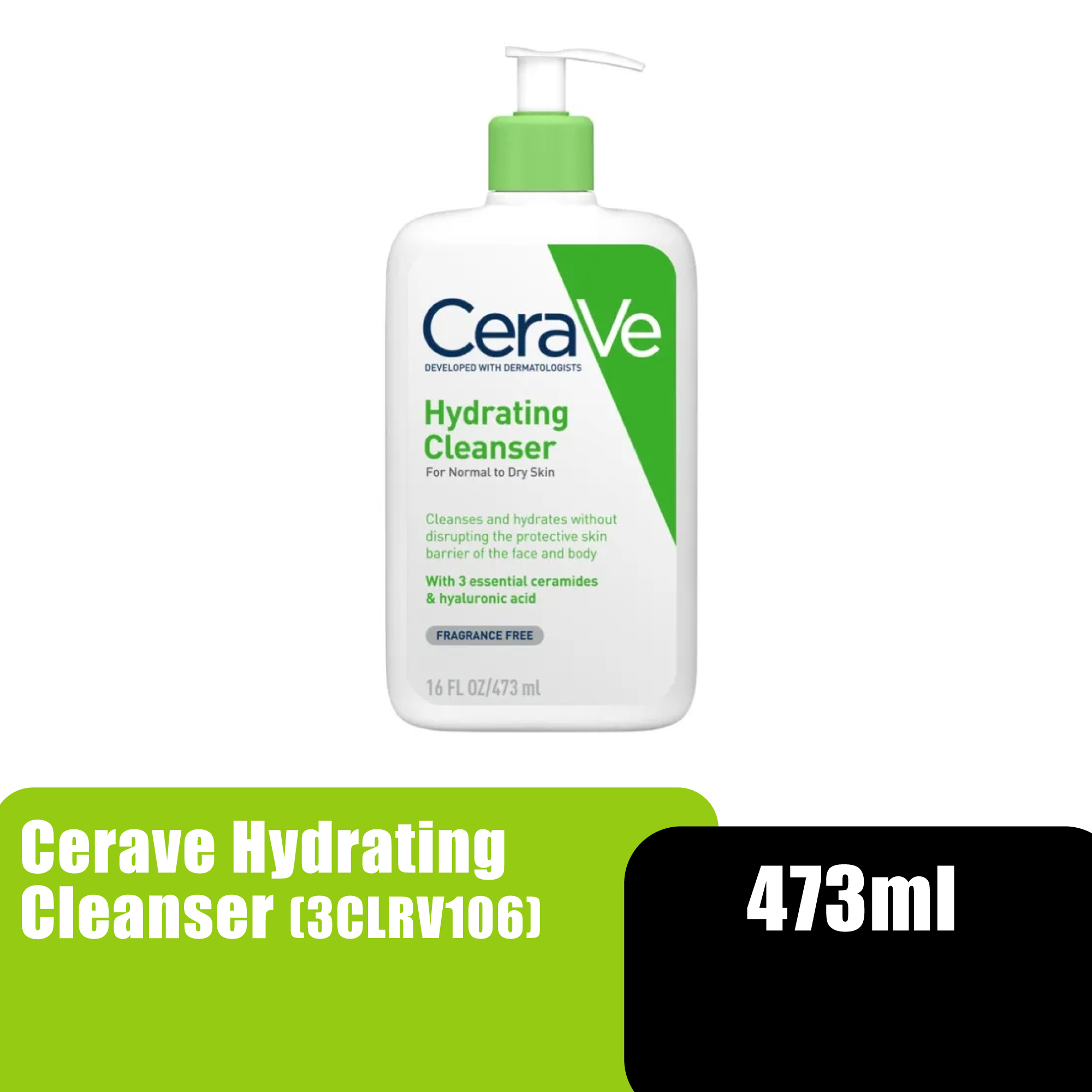 Cerave Hydrating Face Cleanser 473ml for Face Wash (For Normal to Dry Skin, All Skin Type)
