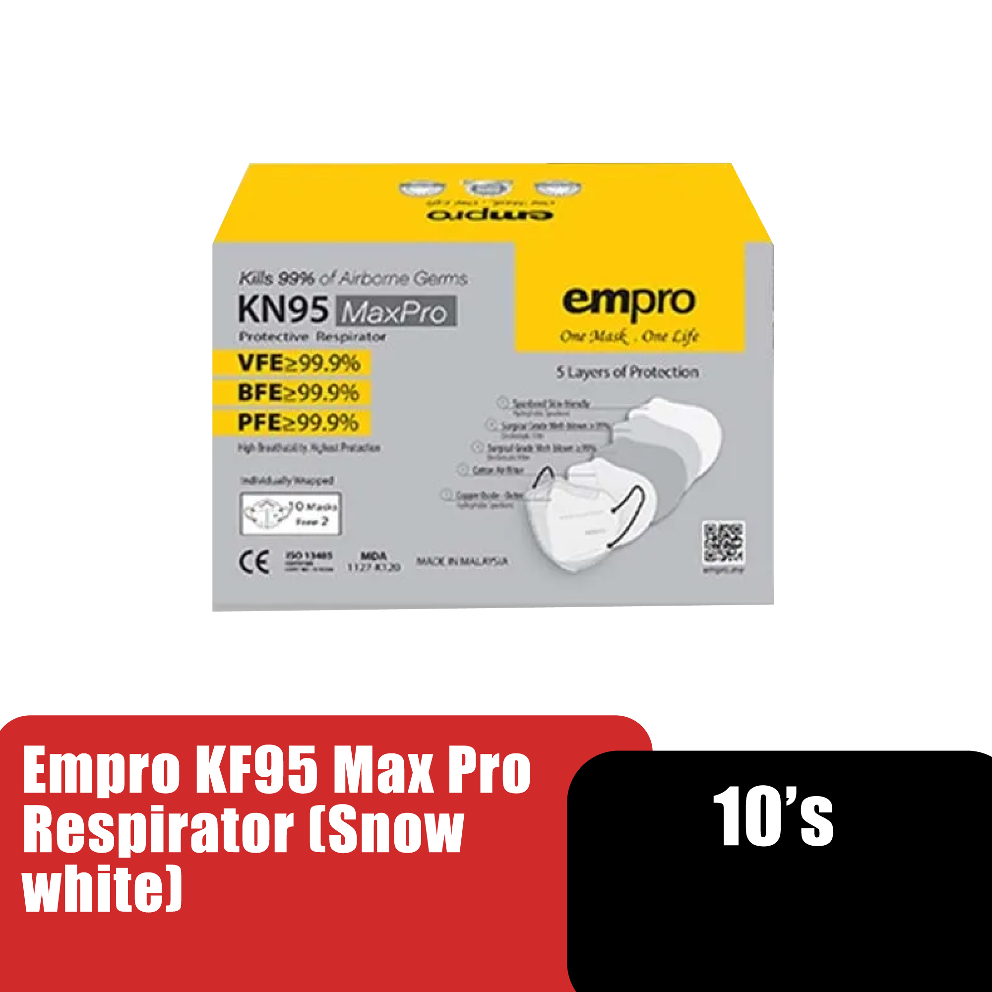Empro Mask KF95 Pro Respirator Empro Copper Oxide Mask Antimicrobial Face Mask 10's - Snow White
