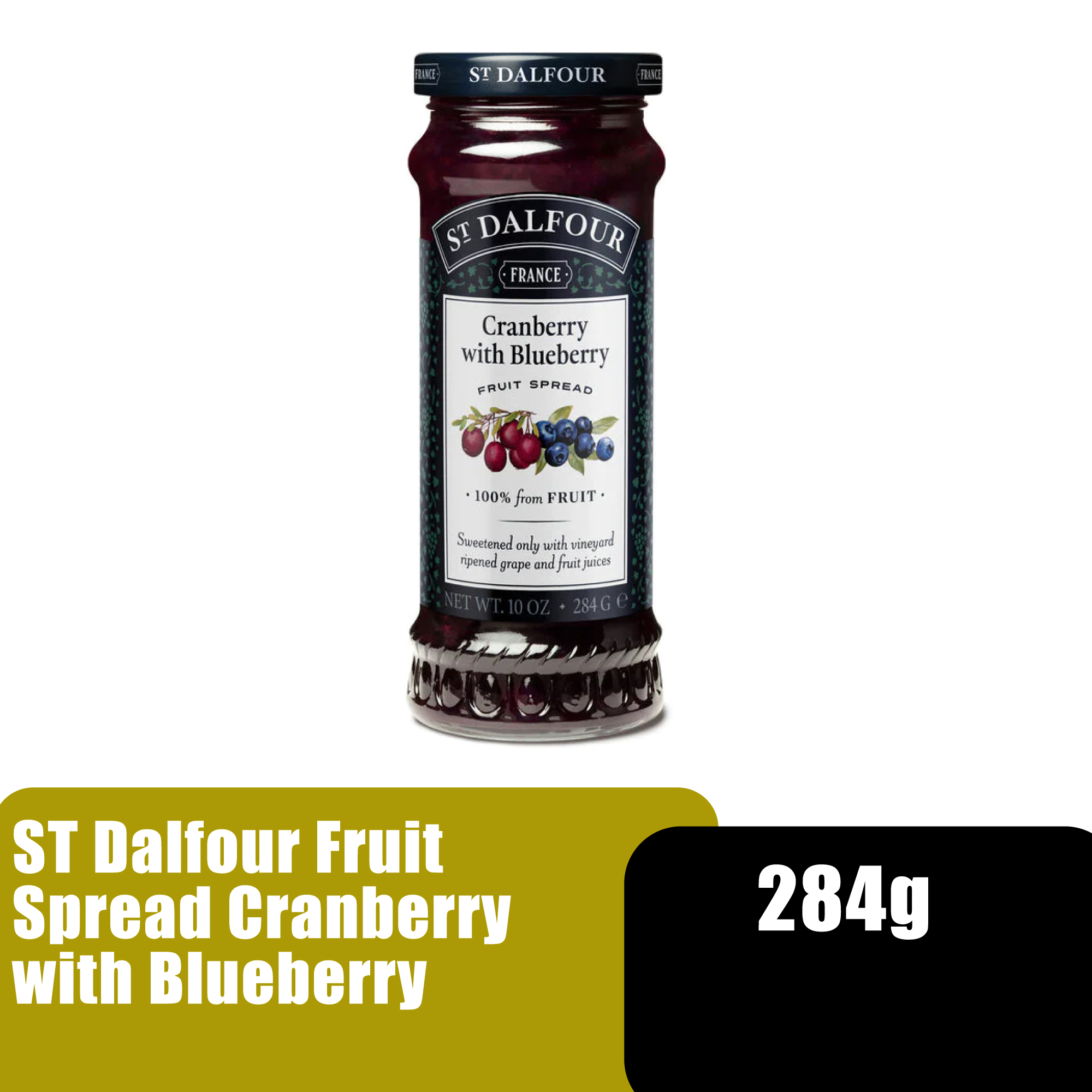 St Dalfour Natural Fruit Spread Cranberry With Blueberry 284g - Jem roti blueberry & cranberry (vegan & gluten free)