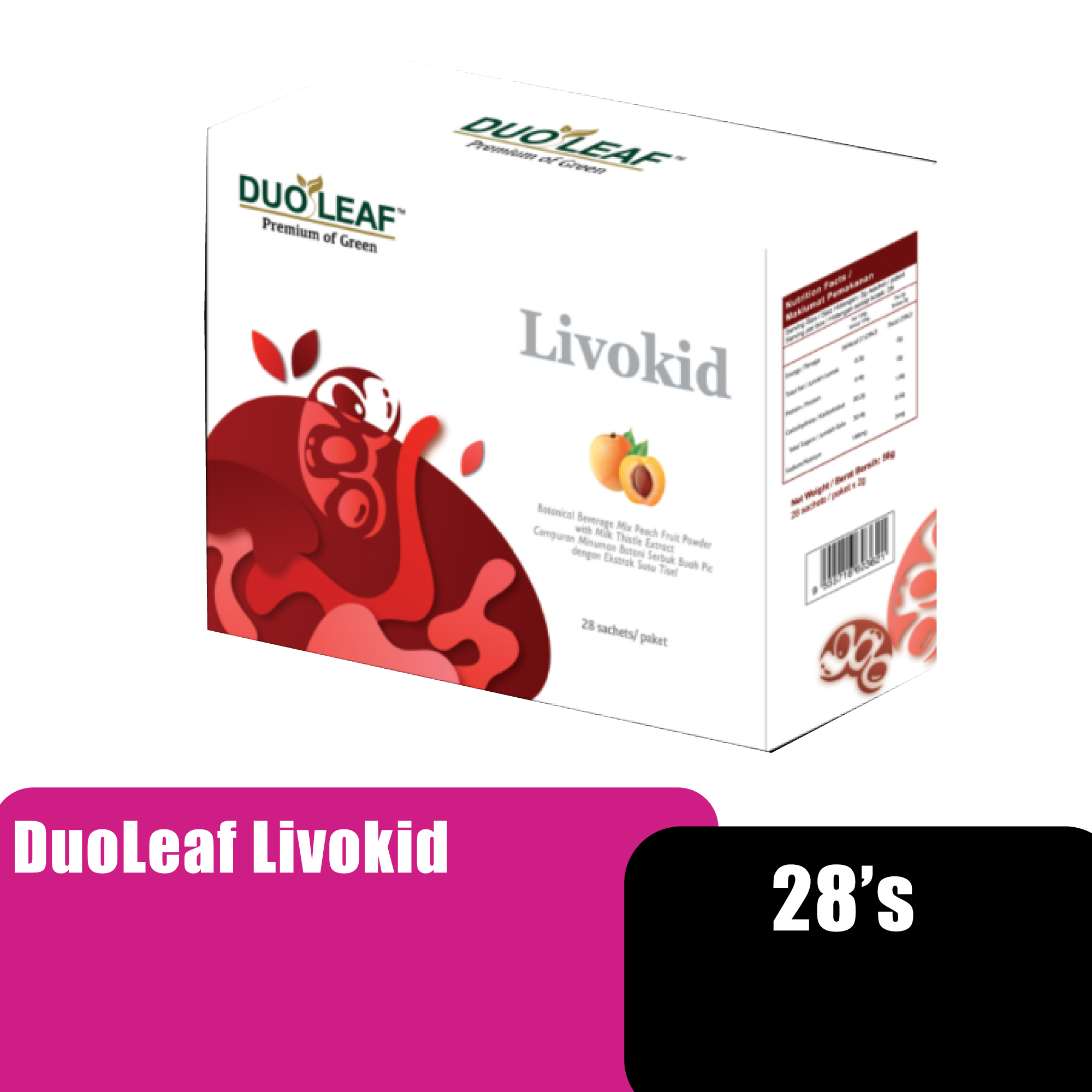Duoleaf Livokid 28's X 2g for Kidney, Metabolism Booster & Liver Supplement with Peach  护肝