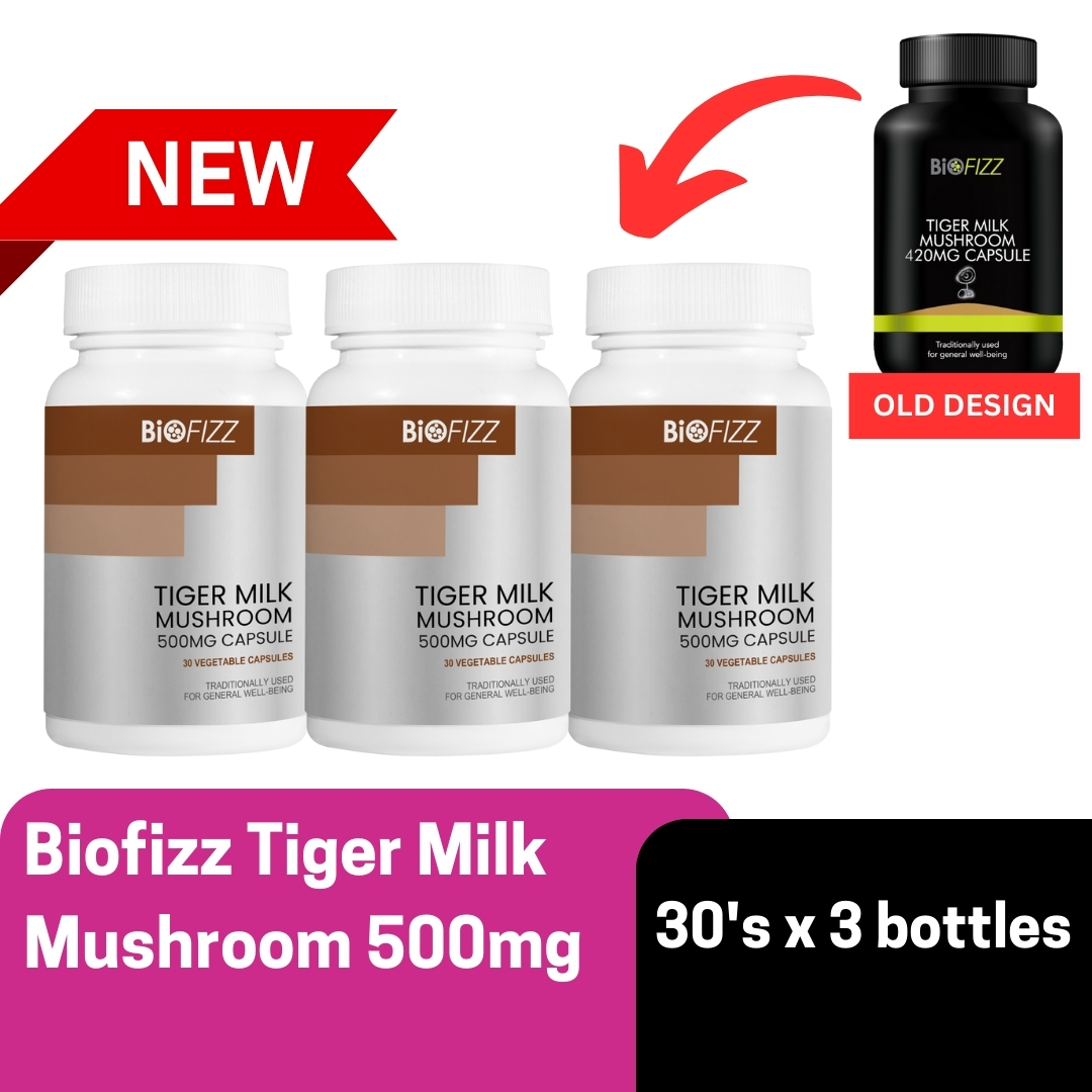 BIOFIZZ Tiger Milk Mushroom Capsule 500mg 30'S x 3 Tiger Mushroom Supplement for Lung 虎乳芝 保健品 补肺