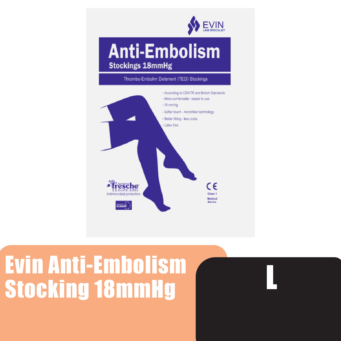 EVIN Anti Embolism Stocking 18mmHg (L) - Ted Stocking, Stoking