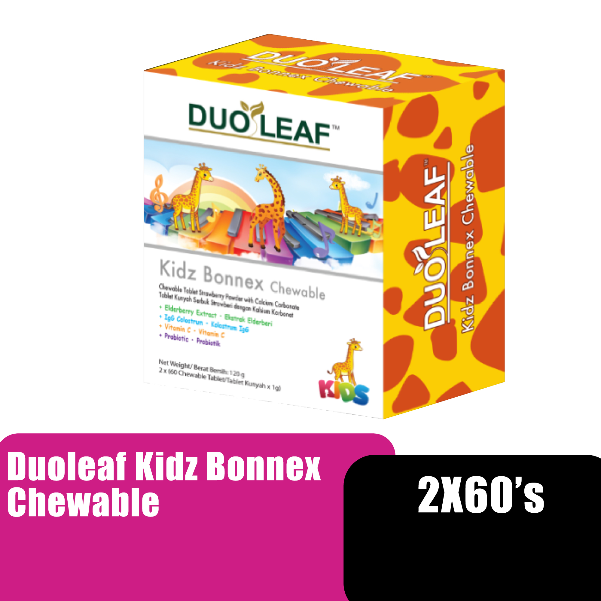 Duoleaf Kids Bonnex Chewable Tablet 2 X 60's with Calcium, Vitamin D3 K2 for Bone Development