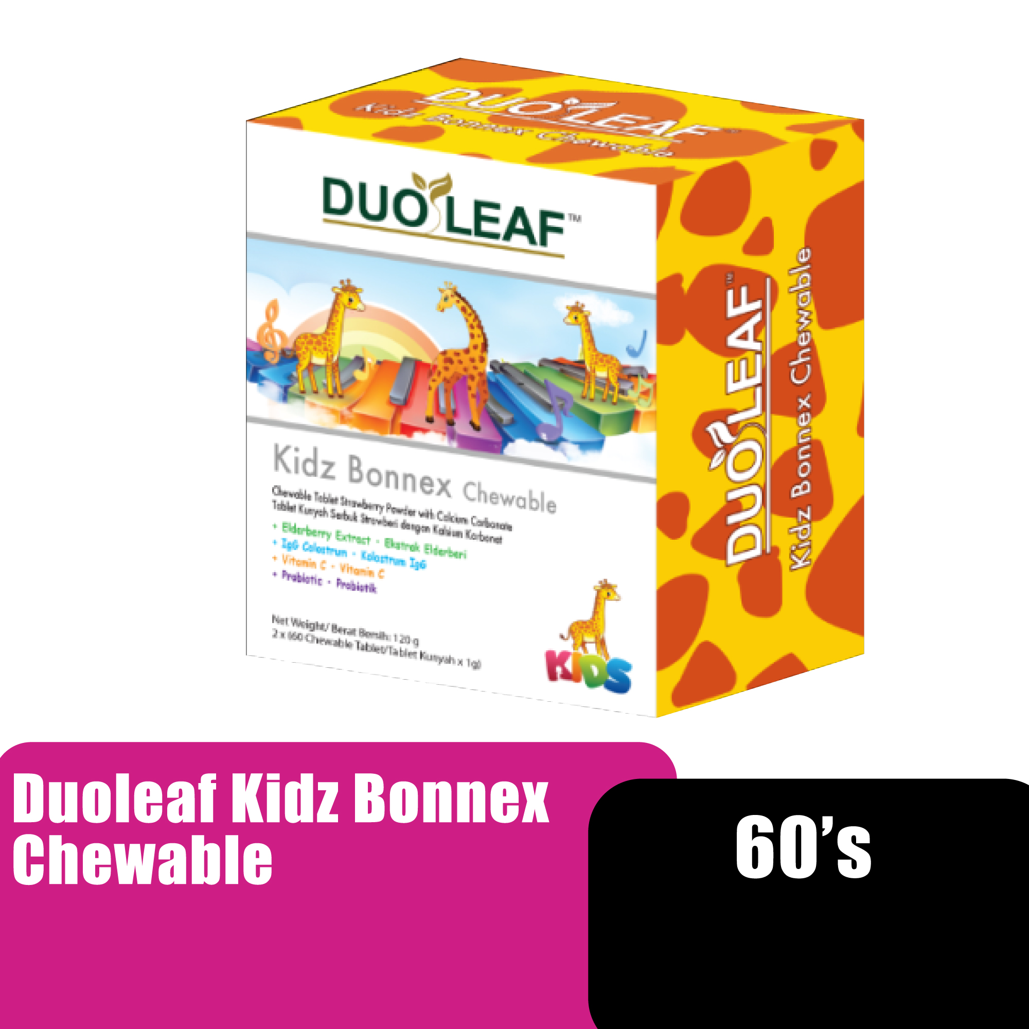 Duoleaf Kids Bonnex Chewable Tablet 60's with Calcium, Vitamin D3 K2 for Bone Development