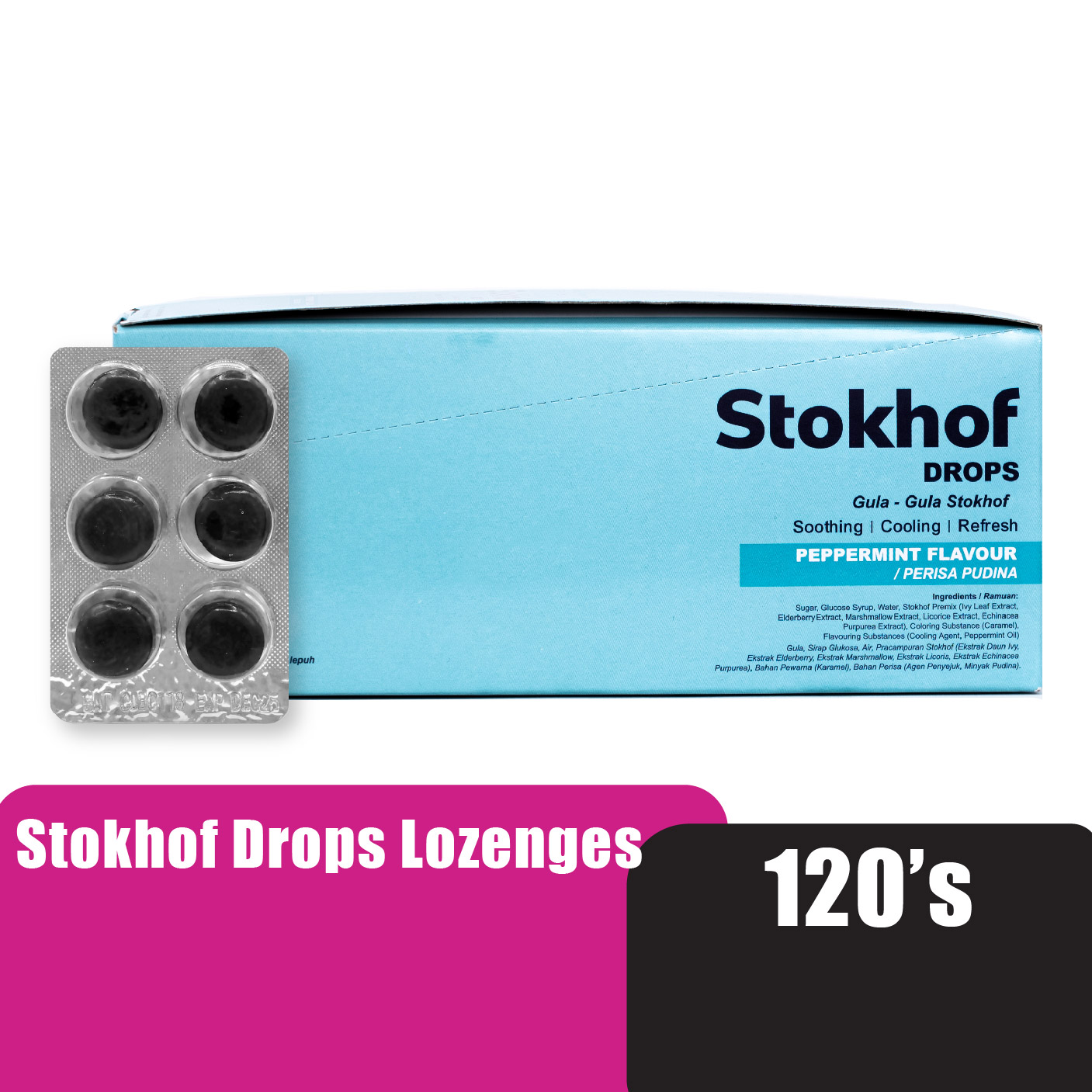 STOKHOF Drops Lozenges Throat Peppermint 6'S x 20 Strip Anti Inflammatory No More Cough Sore Throat Difflam Strepsils