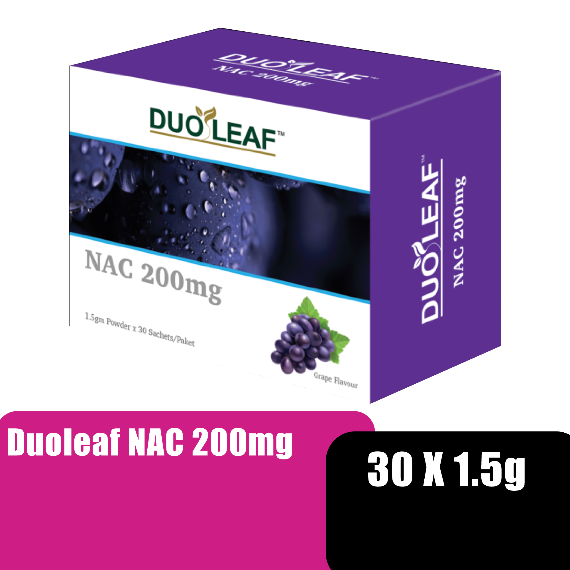 DUOLEAF NAC - Grape Flavour 200mg 30'S 保健品 Lung Supplement Clear Up Phlegm 补肺 化痰