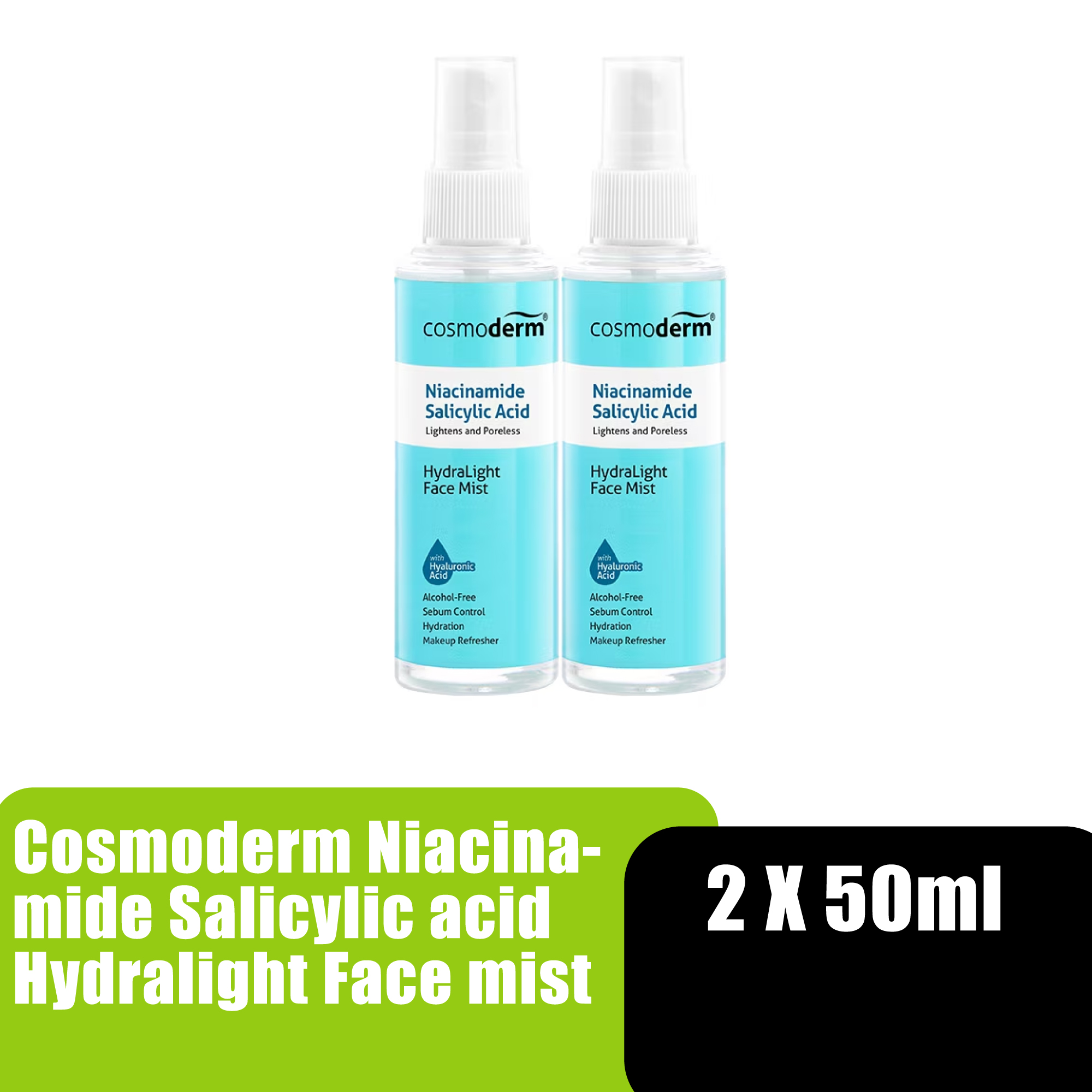 Cosmoderm Niacinamide Salicylic Acid Hydralight Face Mist - Travel Set 2x50ml