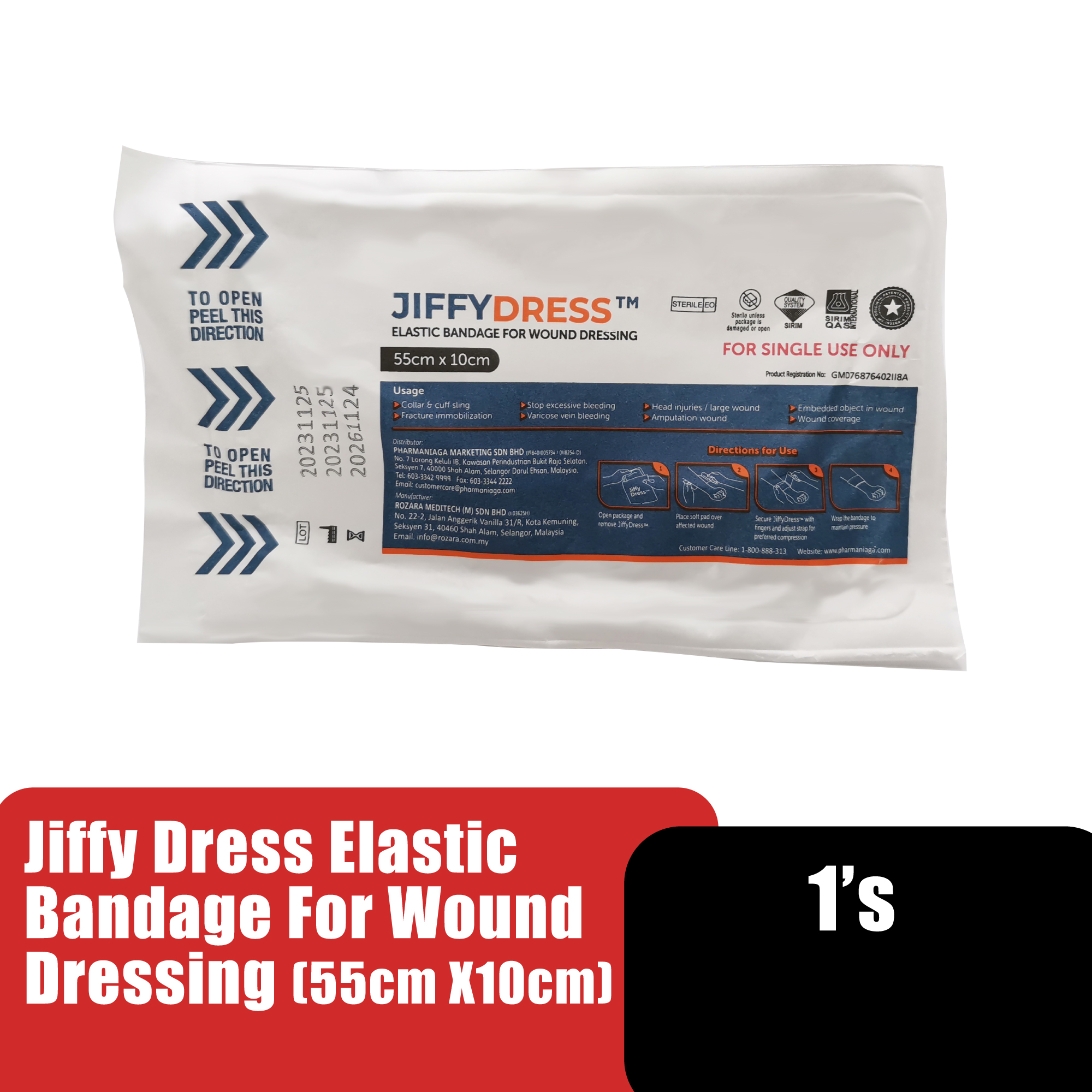 Jiffy Dress Elastic Bandage / Plaster For Wound Dressing (Pembalut Luka) - Medical Supplies (55cm X 10cm 1's)