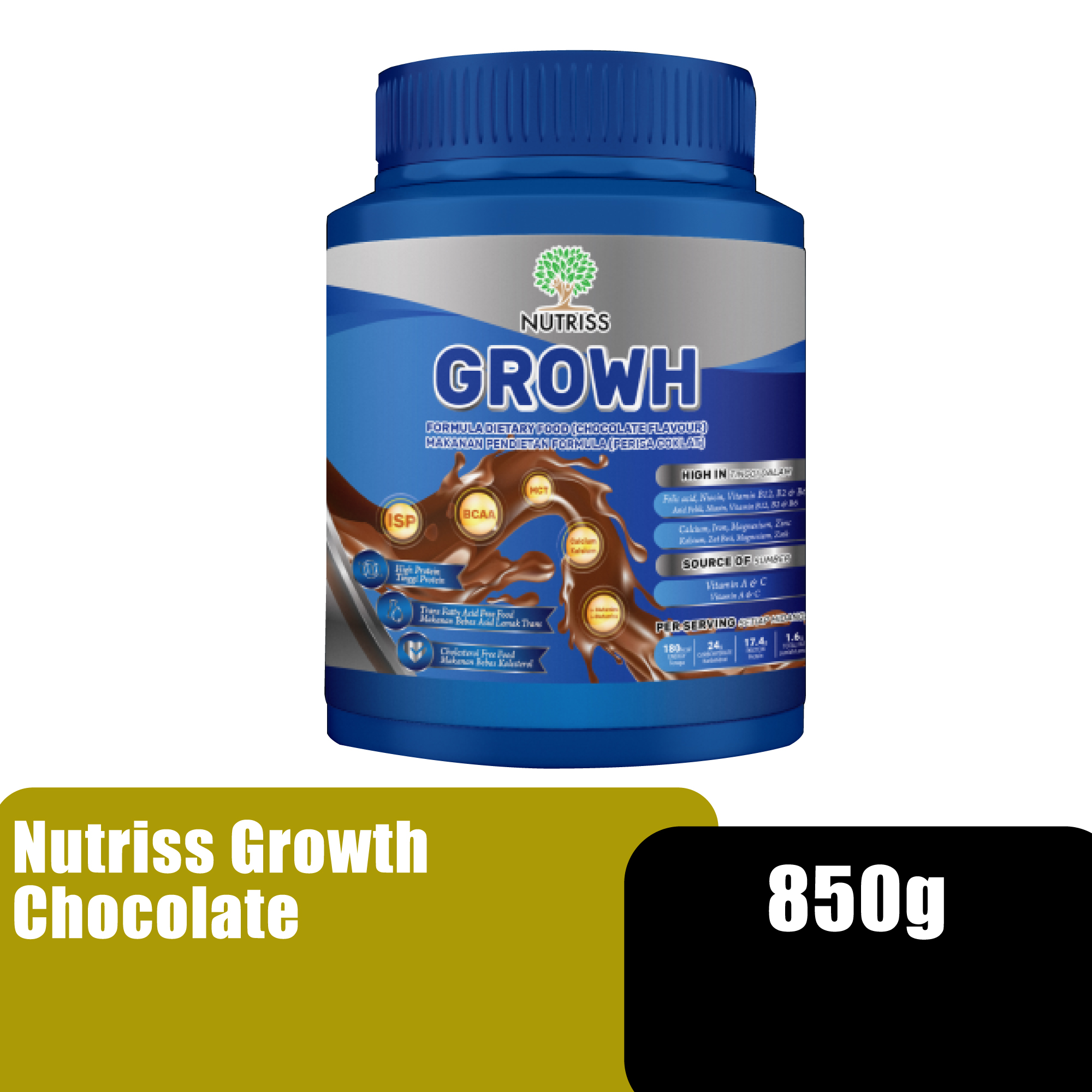 Nutriss Growth Calcium,Iron Protein Powder - Chocolate flavor 850g (for weight gain,muscle recovery)