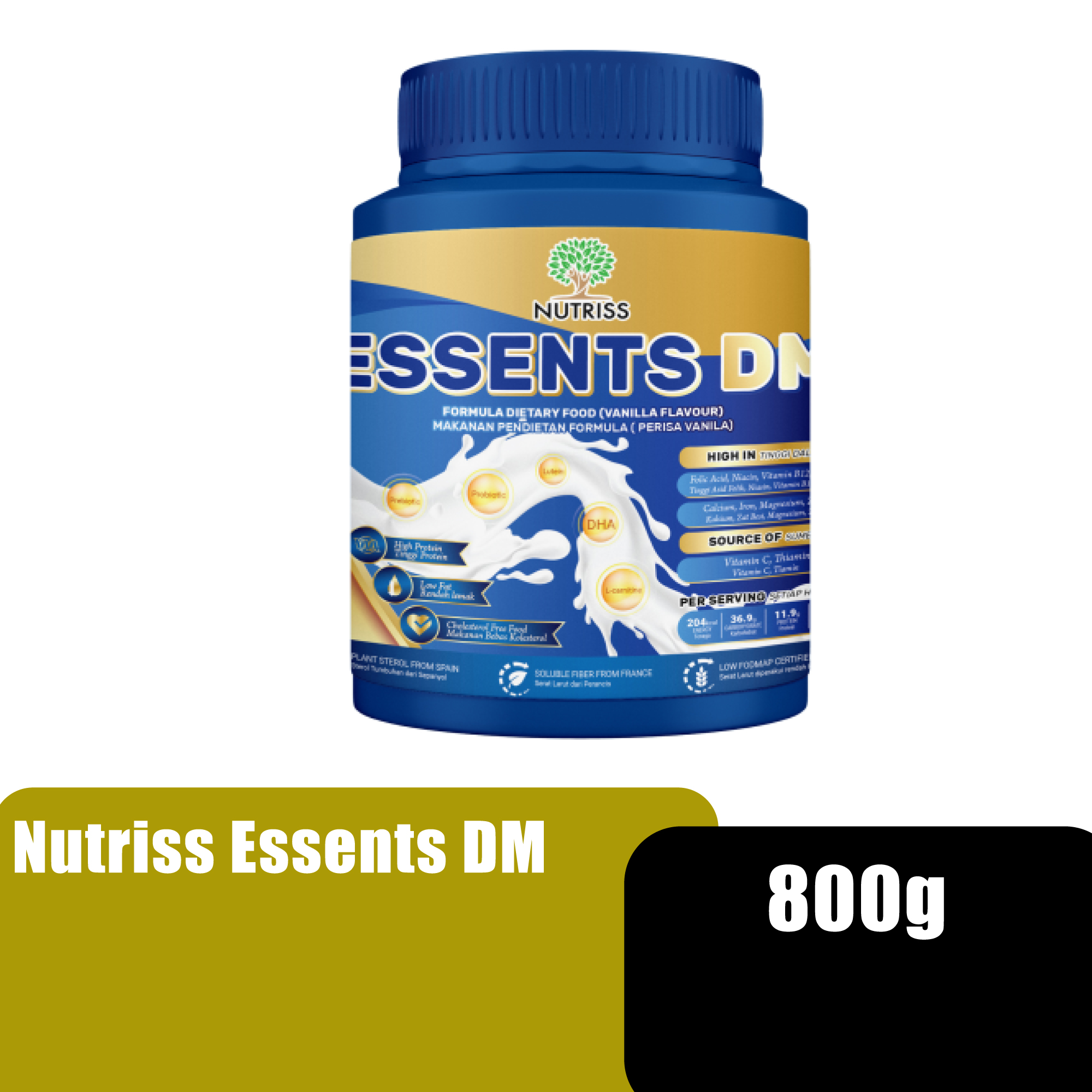 Nutriss Essents Dm Low Fat Cholesterol Free Skim Milk Powder 800g -Susu suitable for diabetic patients / tube feeding