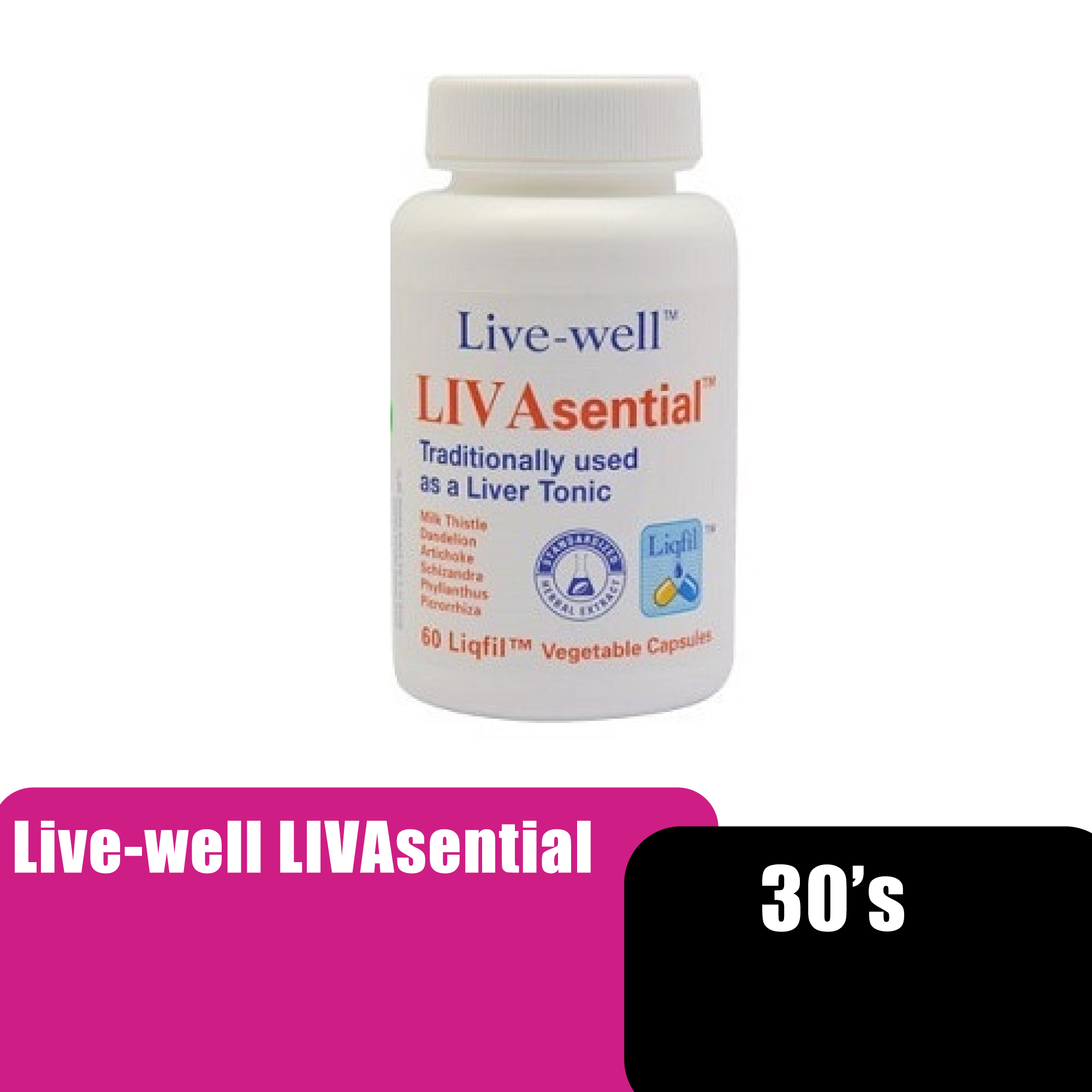 Live-Well Livasential Milk thistle (herbal formula) 30's - vegetable capsule supplement for liver /护肝,肝保健品
