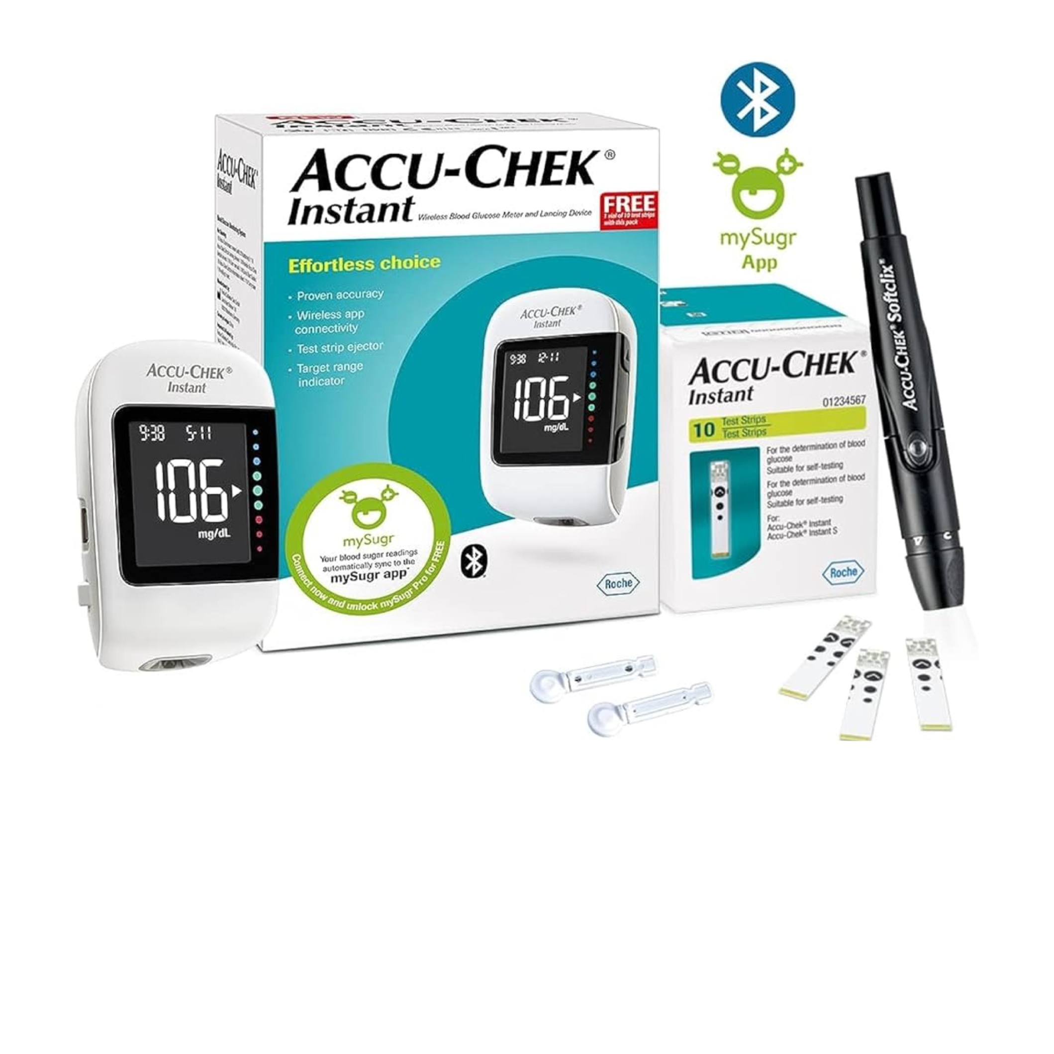 Accu Chek Instant Value Kit for Blood Sugar test with Bluetooth & Strip Ejector / 血糖 測量儀
