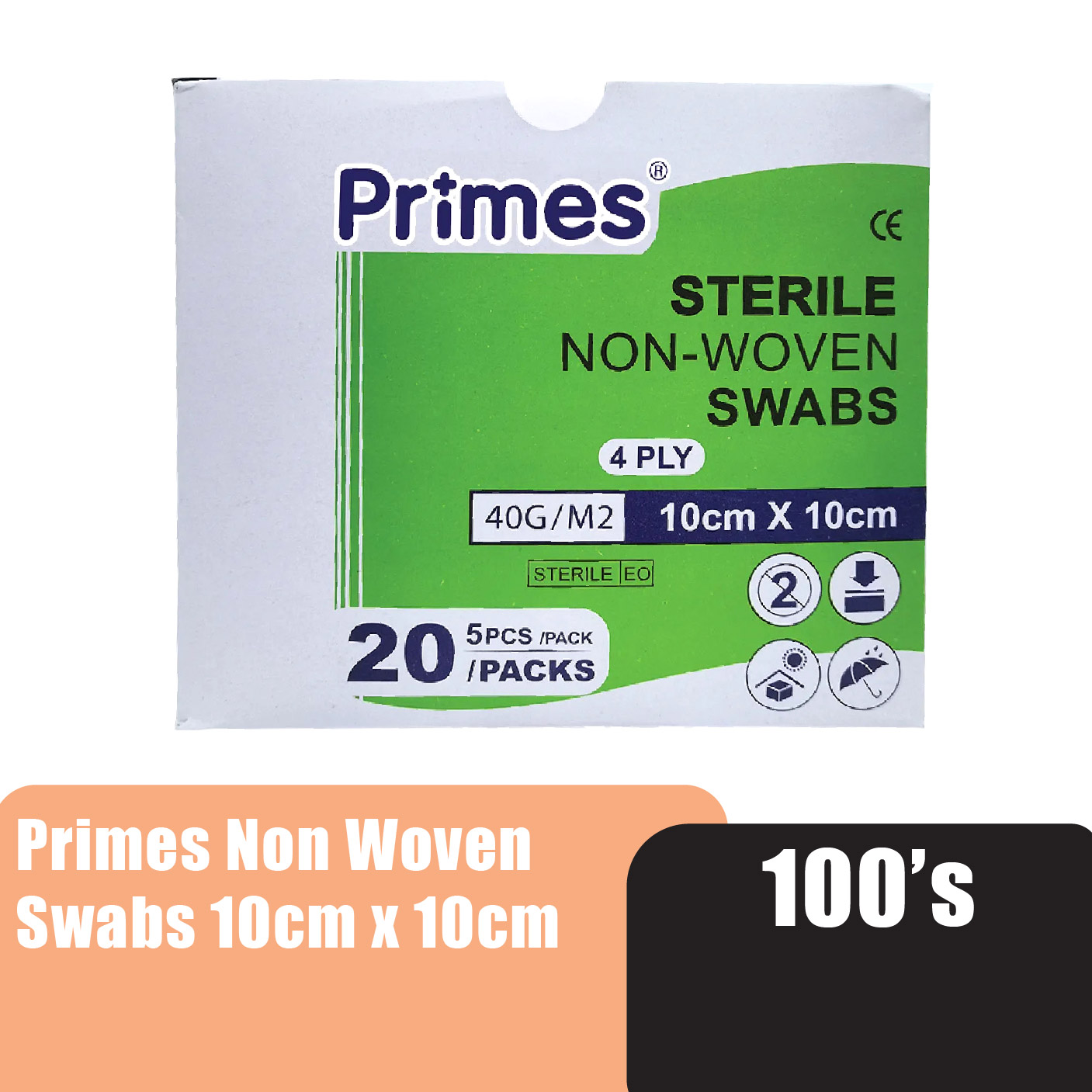 PRIMES Non-Woven Gauze Swab 40G/M2 10cm x 10cm 100's (Unigloves)