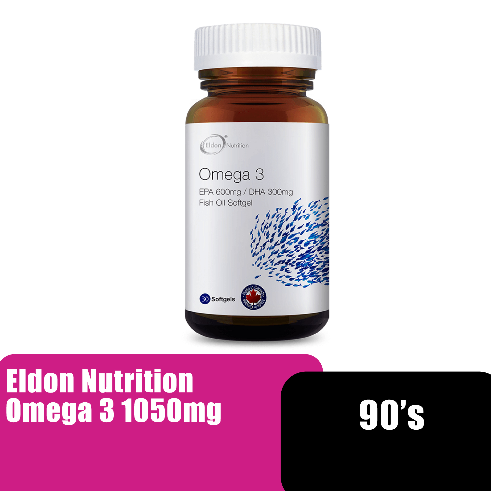 ELDON Nutrition Omega 3 Fish Oil Supplement, Memory Booster Brain Supplement, Heart Supplement (补脑) (1050mg x 90's)
