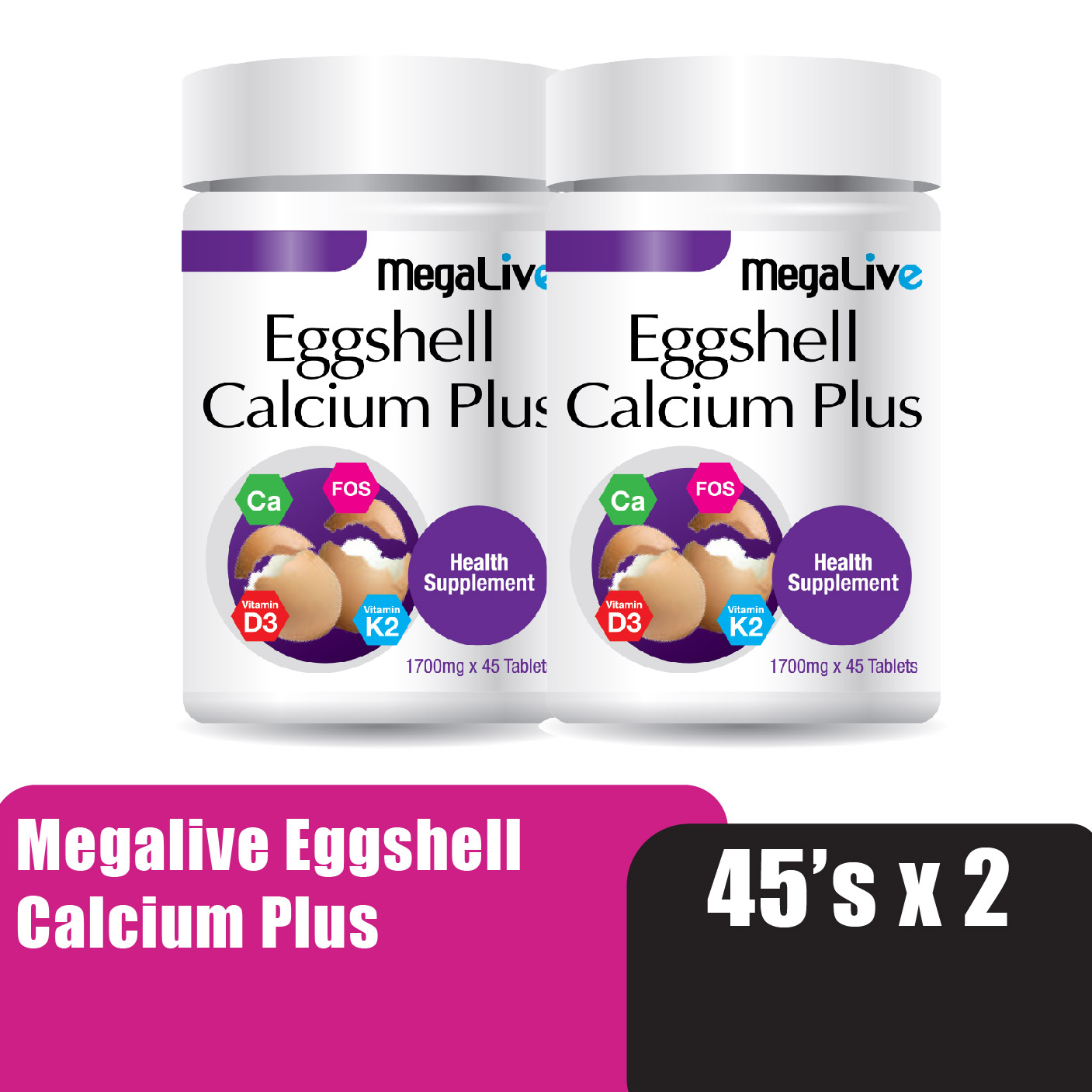 MEGALIVE Eggshell Calcium Plus 45'S x 2