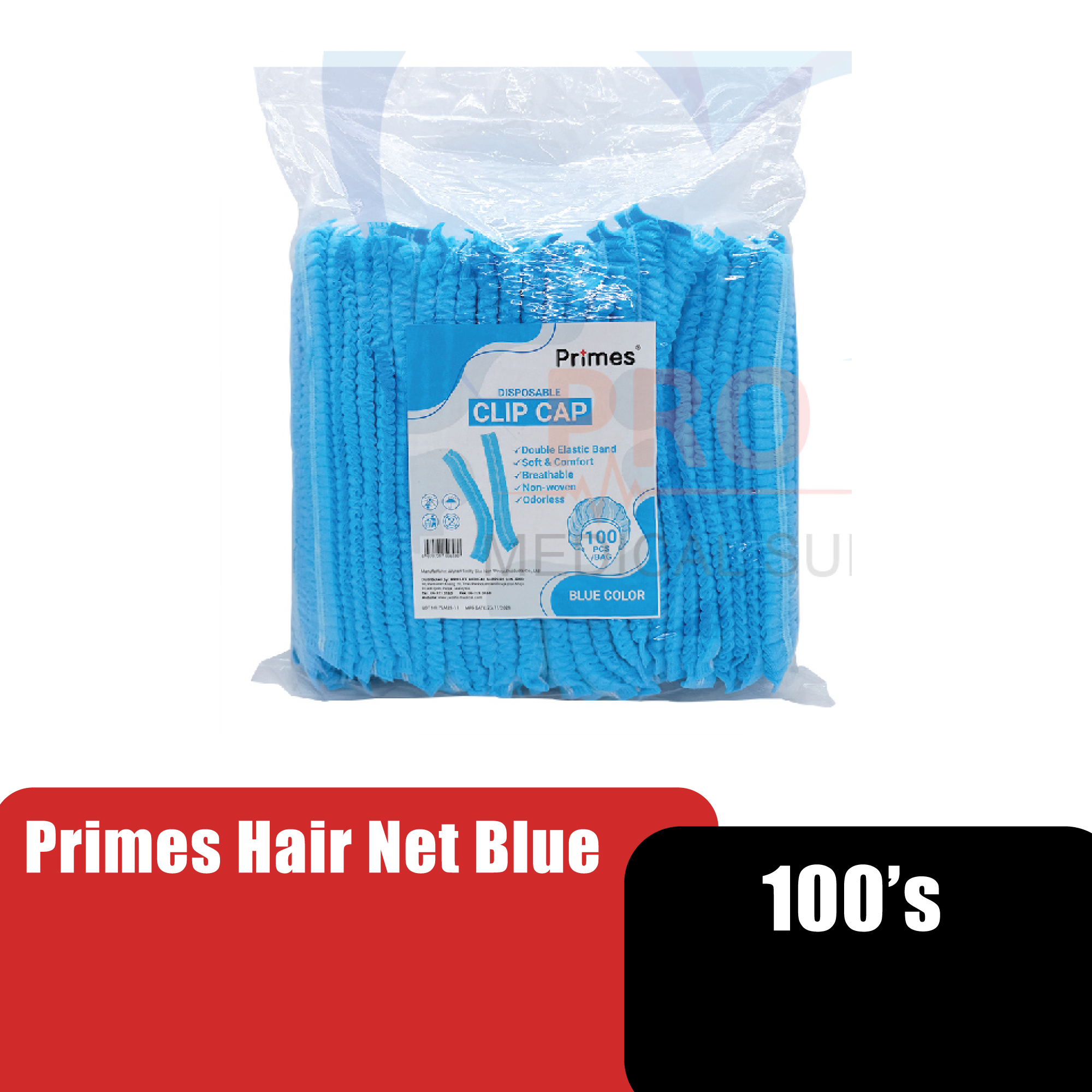 Primes Disposable Clip Cap Hair Net / Hair Cap - 100's Blue