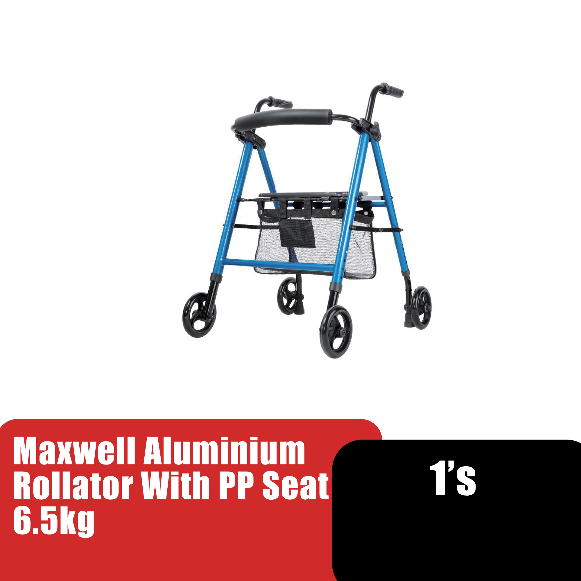 MaxWell Aluminum Rollator with PP Seat/Kerusi Roda Wheelchair Pharmacy - 6.5 Kg