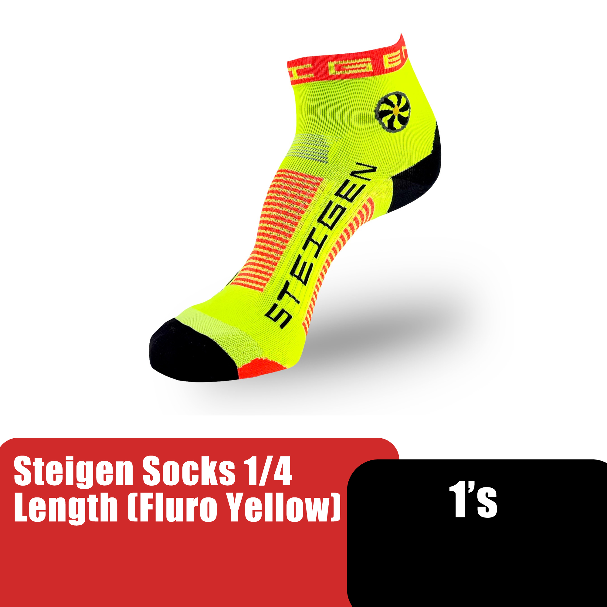 STEIGEN 3/4 Length Socks, Running Socks, Sport Socks as Free Size Stocking (Stoking) (运动袜子) - Fluro Yellow