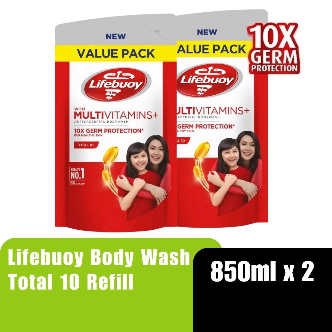 LIFEBUOY Total 10 Body Wash Refill Shower Gel 850ml x 2 - Antibacterial Body Wash / Sabun Mandi Lifebuoy Refill 沐浴露