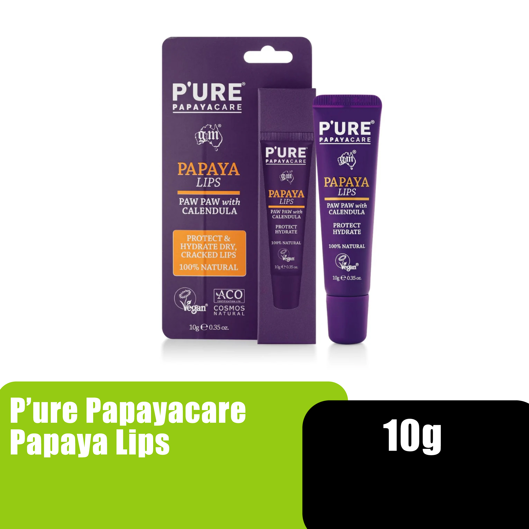 Pure Papayacare Vegan Lip Balm for Dry Lips, with Jojoba Oil, and Candelilla Wax for Hydrating (润唇膏) - 10g