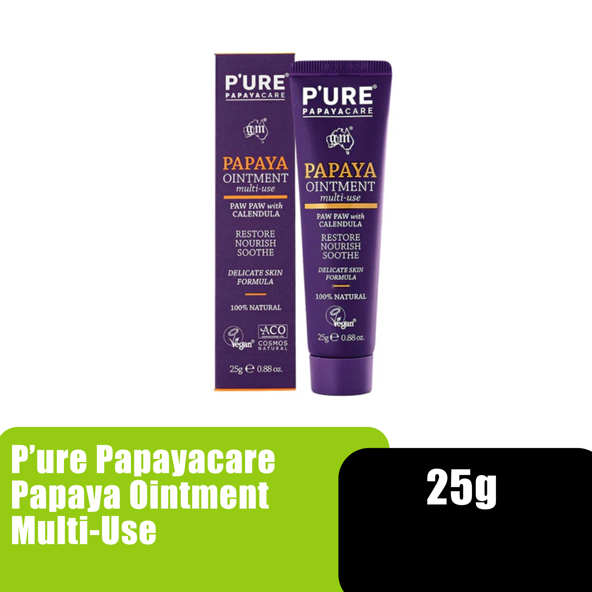 Pure Papayacare Multi-Use Dry Feet Diabetic Foot Cream, Dark Elbow, After Sun Gel, Ointment Cream (Papaya) 25g