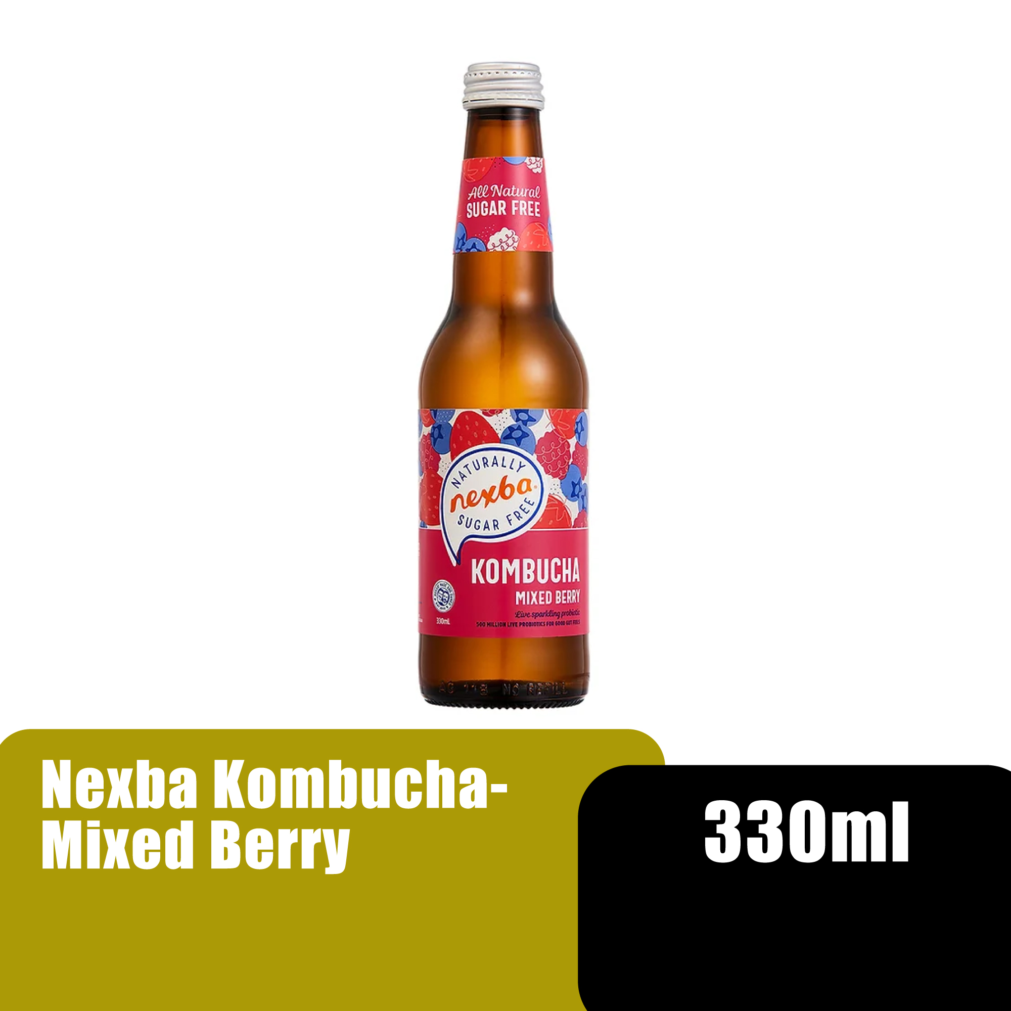 Nexba Kombucha Bottle, Kombucha Tea, Kombucha Probiotic (康普茶 / 红茶菌) Mixed Berry - 330ml