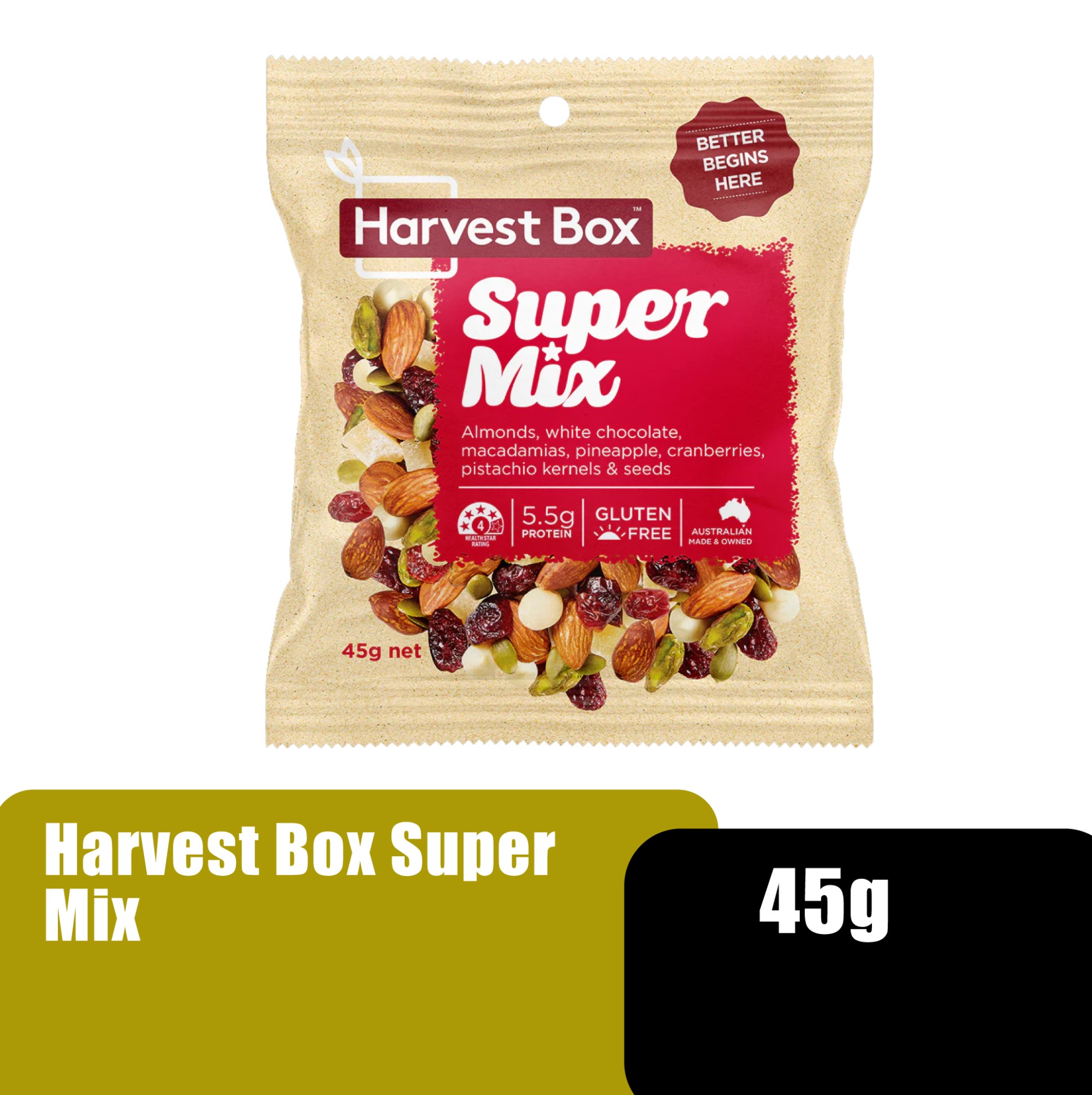 HARVEST BOX Vegan Mixed Nuts Healthy Snacks, Gluten Free Mixed Nut, White Chocolate, Kacang Campuran (混合坚果) Super Mix 45