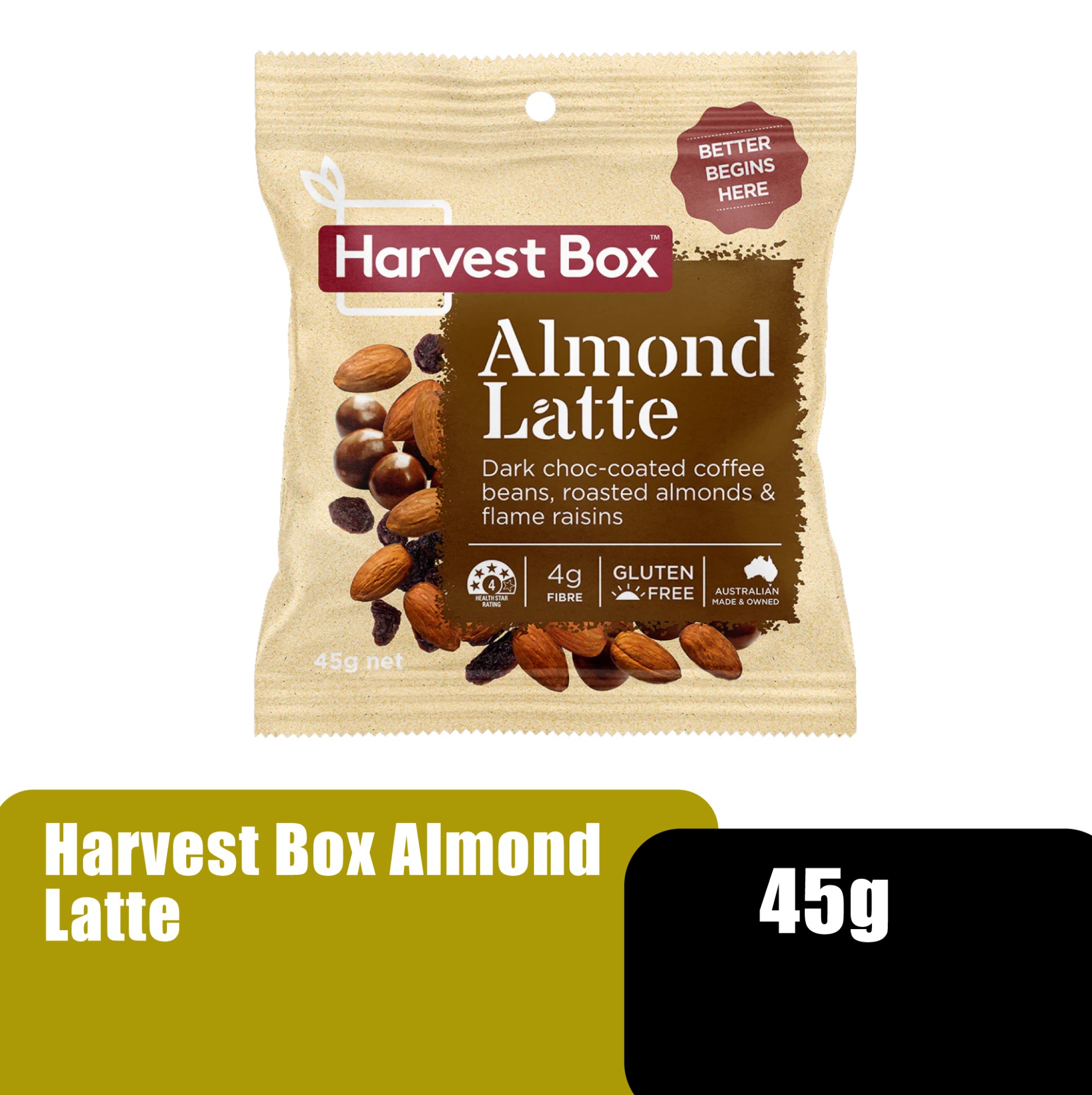 HARVEST BOX Vegan Mixed Nuts Healthy Snacks, Gluten Free Mixed Nut, Almond (混合坚果) Almond Latte 45g