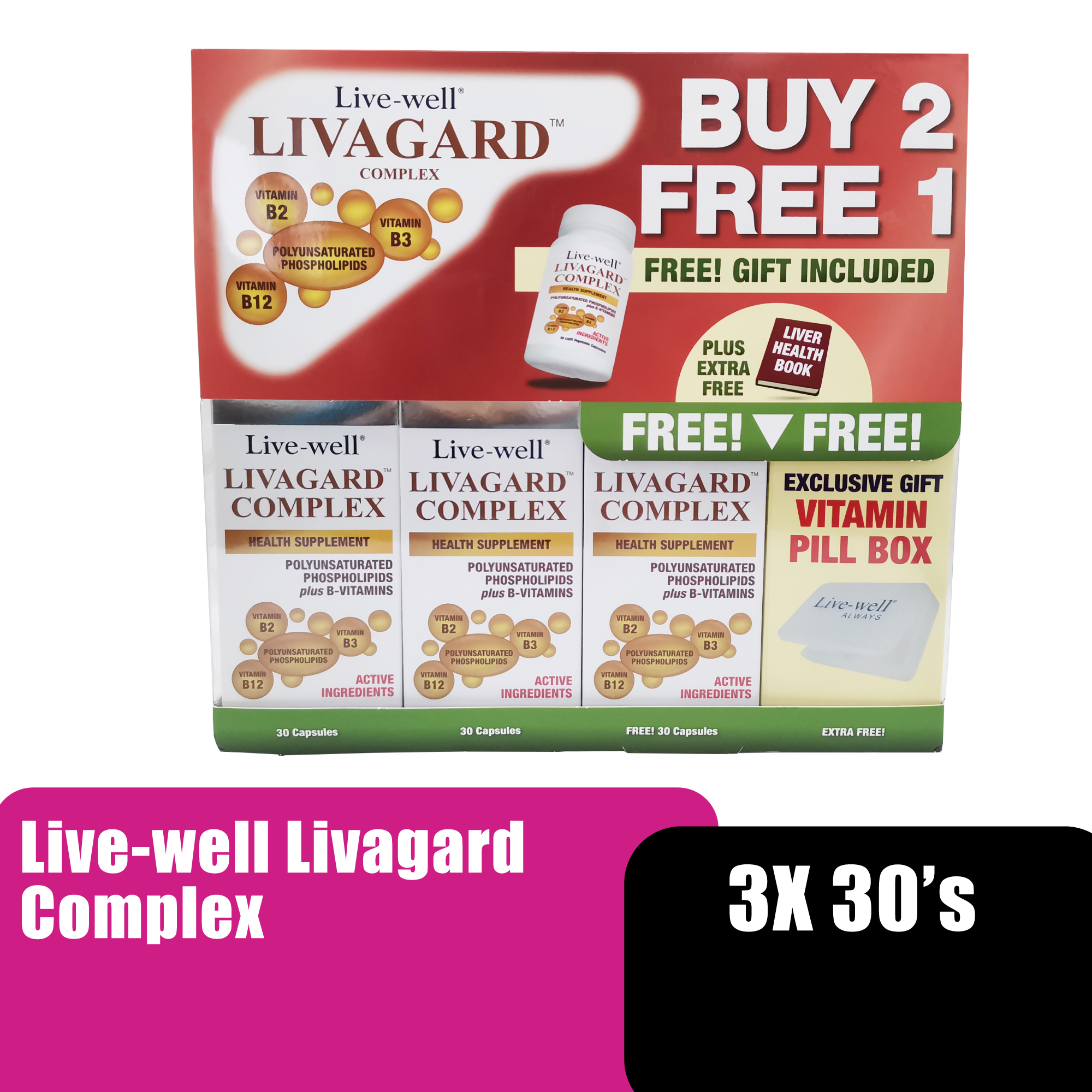 Live-Well Livagard Complex Liver Supplement, Liver Detox, Metabolism, Lipoic Acid, 护肝 补肝 - Promo Pack 3 x 30's