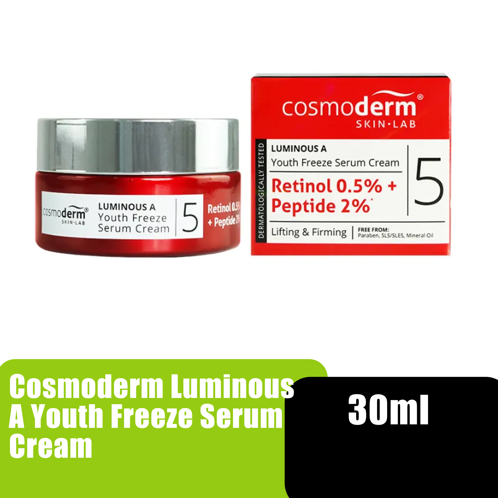 Cosmoderm Luminous A Youth Freeze Retinol Serum, Peptide Serum, Anti-Aging Serum 抗衰老, 面部精华液 Cream - 30ml