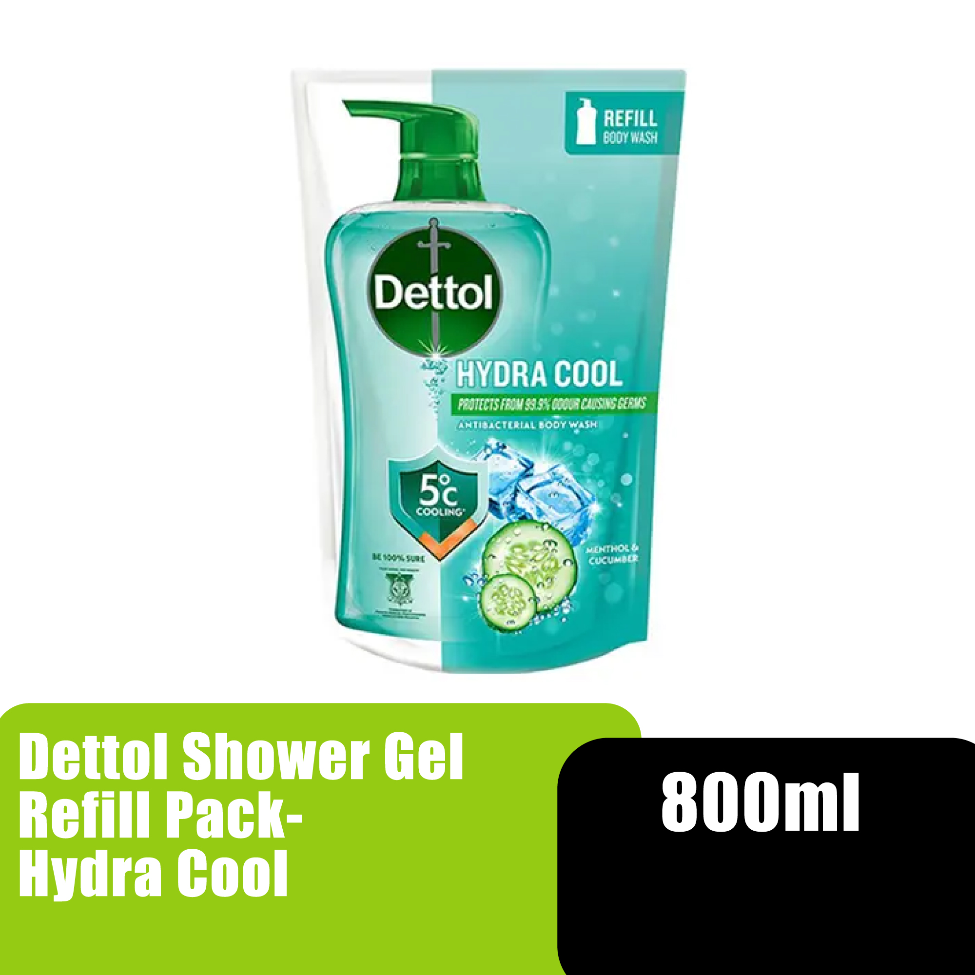 Dettol Shower Gel (Hydra Cool) Refill Pack Body Cleanser for Oily Skin, Cleanser for Sensitive Skin, Clenser 洗面奶 - 800ml