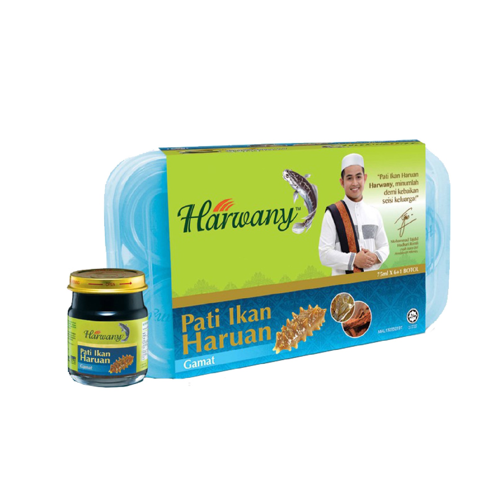 HARWANY Essence Of Black Fish Sea Cucumber Gamat 75ml X 6's + FOC 1's - Harwany Pati Ikan Haruan Asli / Pati Ikan Haruan