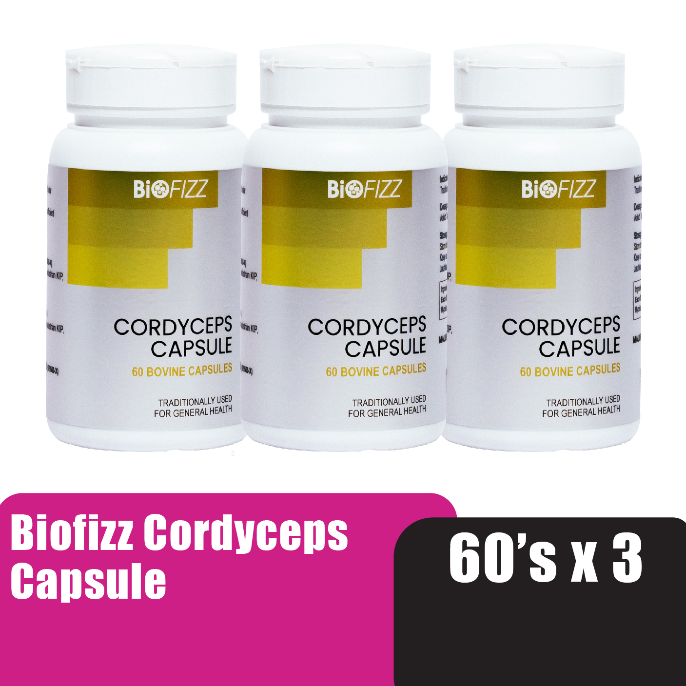 BioFizz Cordyceps Extract, Cordyceps Supplement, Anti-Inflammatory, Anti-Aging 冬虫夏草 - 60's x 3
