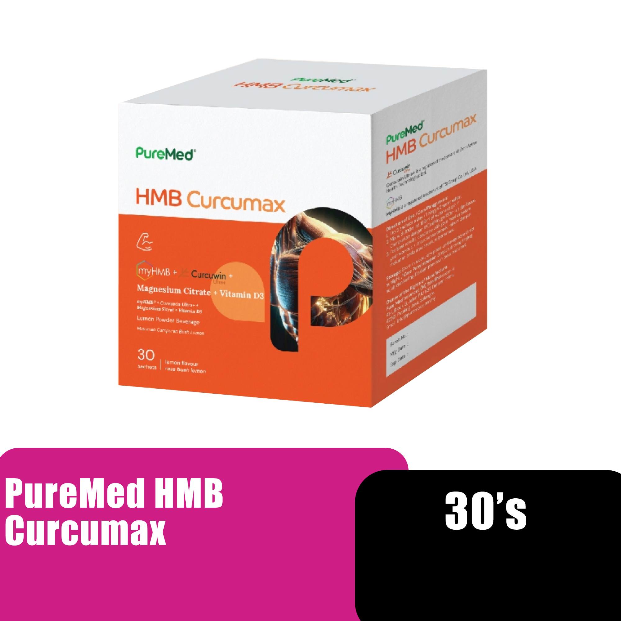 Puremed HMB Curcumax as Joint Supplement for Knee Support Suitable for Vegetarian, Supplement Lutut, Joint Care - 30's