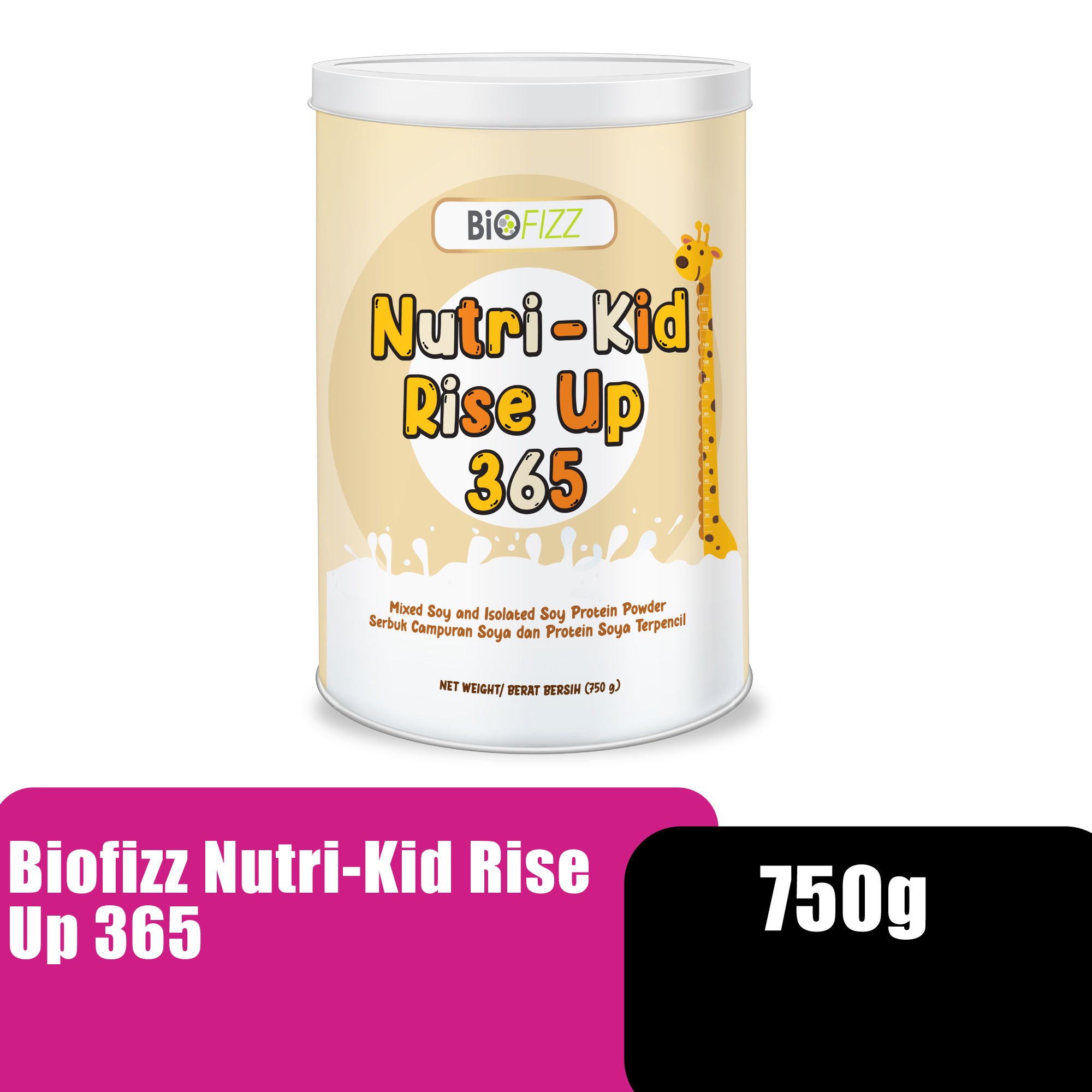 BioFizz Nutri-Kid Rise Up 365 - Lactose-Free Protein, Soy Protein Isolate, Soy Powder, Soya Bean Powder - 750g