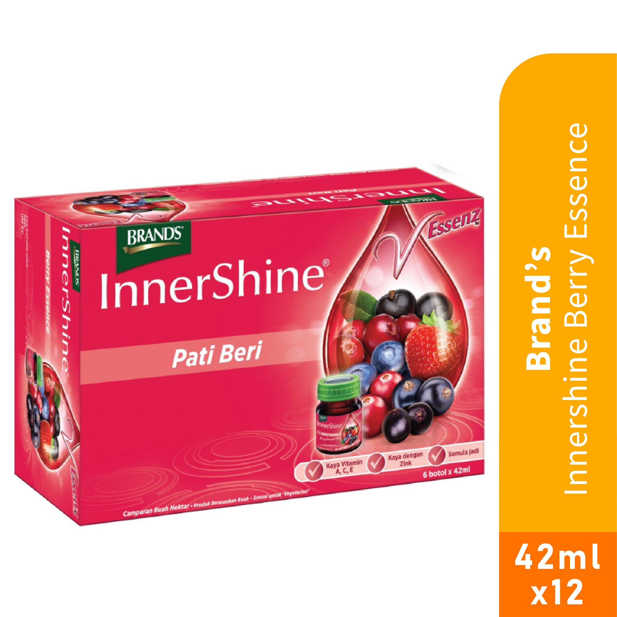 BRANDS Innershine Berry Essence 42ml X 12's with Mixed Berries, Pati Berry, Berry Extract for Young Looking Skin