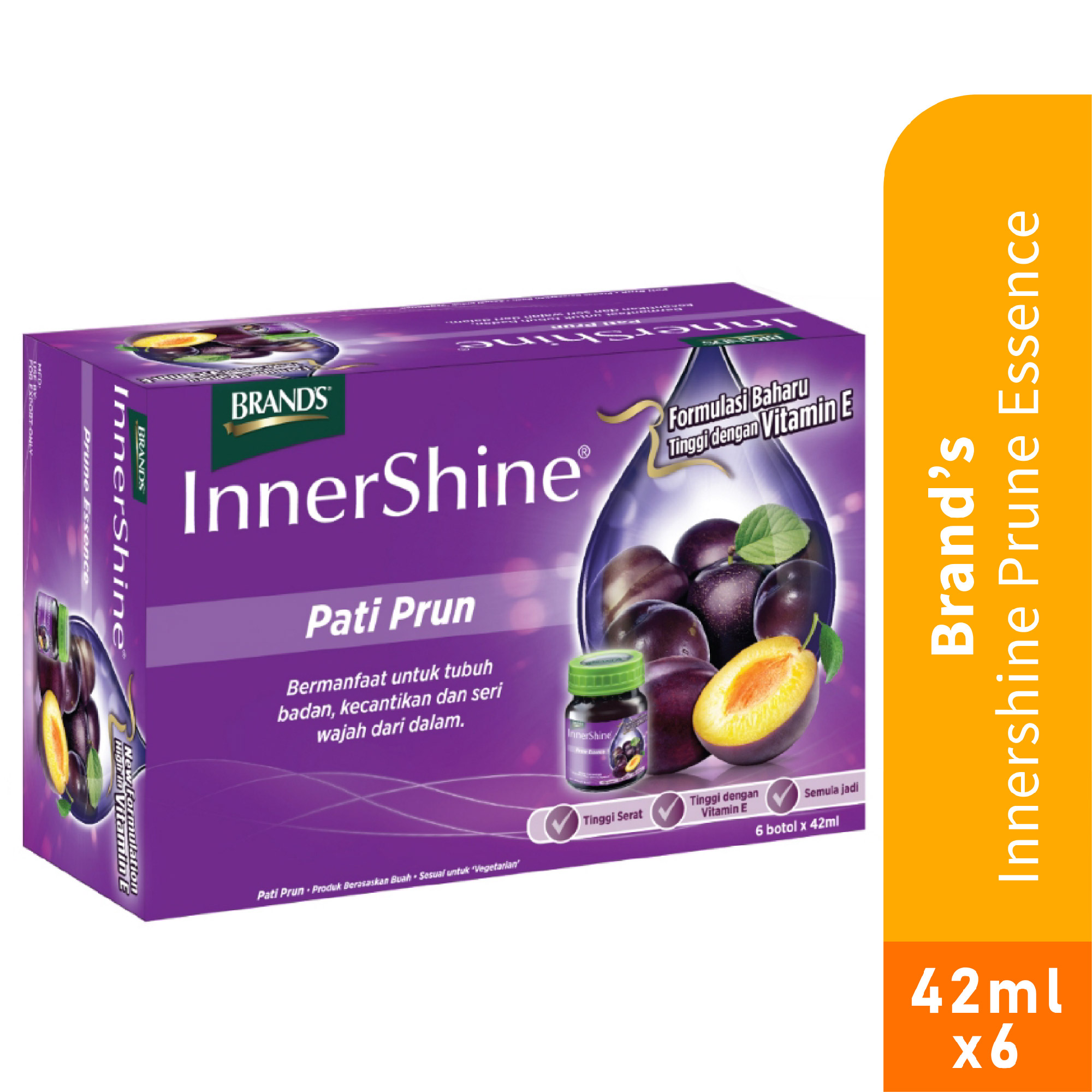 BRANDS Innershine Prune Essence 42ml X 6's with Pati Prune, Prune Extract & Vitamin E for Brightening Skin & Gut Health