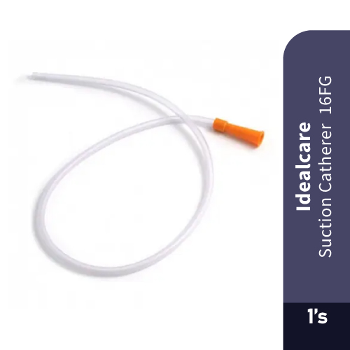 IDEALCARE Suction Catheter with Finger Tip Control 16FG for Sterile Mouth Suction Catheter to Trachea Suction Tube 1's