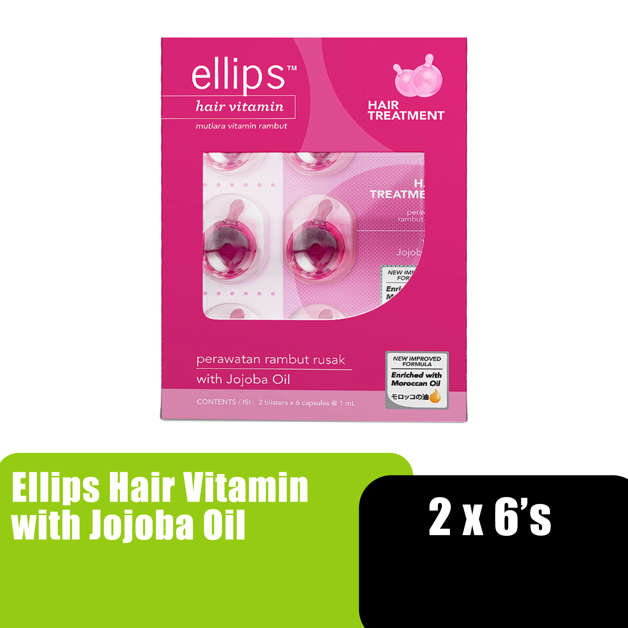 ELLIPS HAIR  Vitamin A, Vitamin C, Vitamin E Oil, Jojoba Oil (6's x 2) Moroccan Oil, Hair Oil Capsule, Hair Serum Rambut