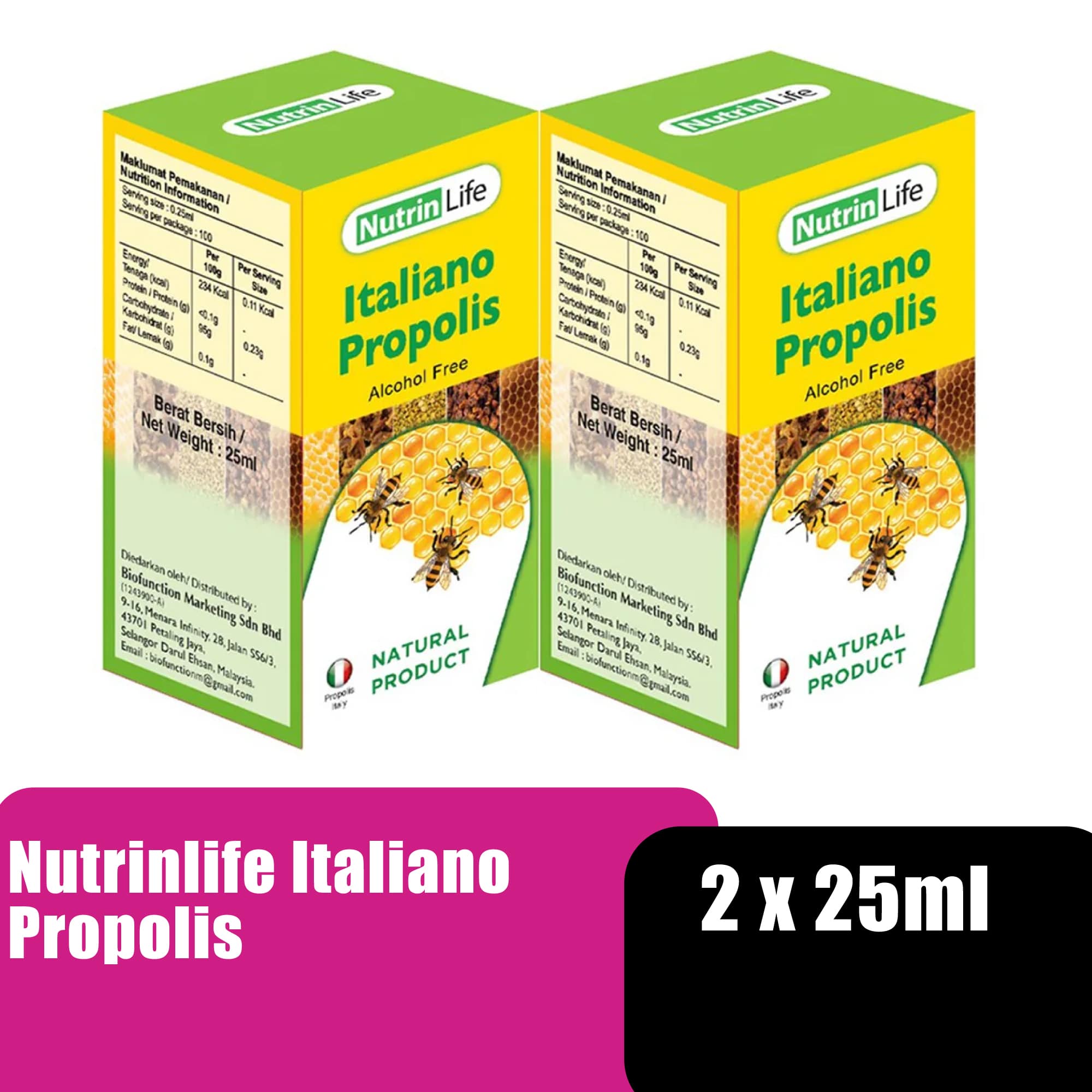 NUTRINLIFE Italiano Bee Propolis Spray (25ml x 2), Propoliz Mouth Spray with Pure Honey/Madu Asli, 蜂胶, 蜂蜜